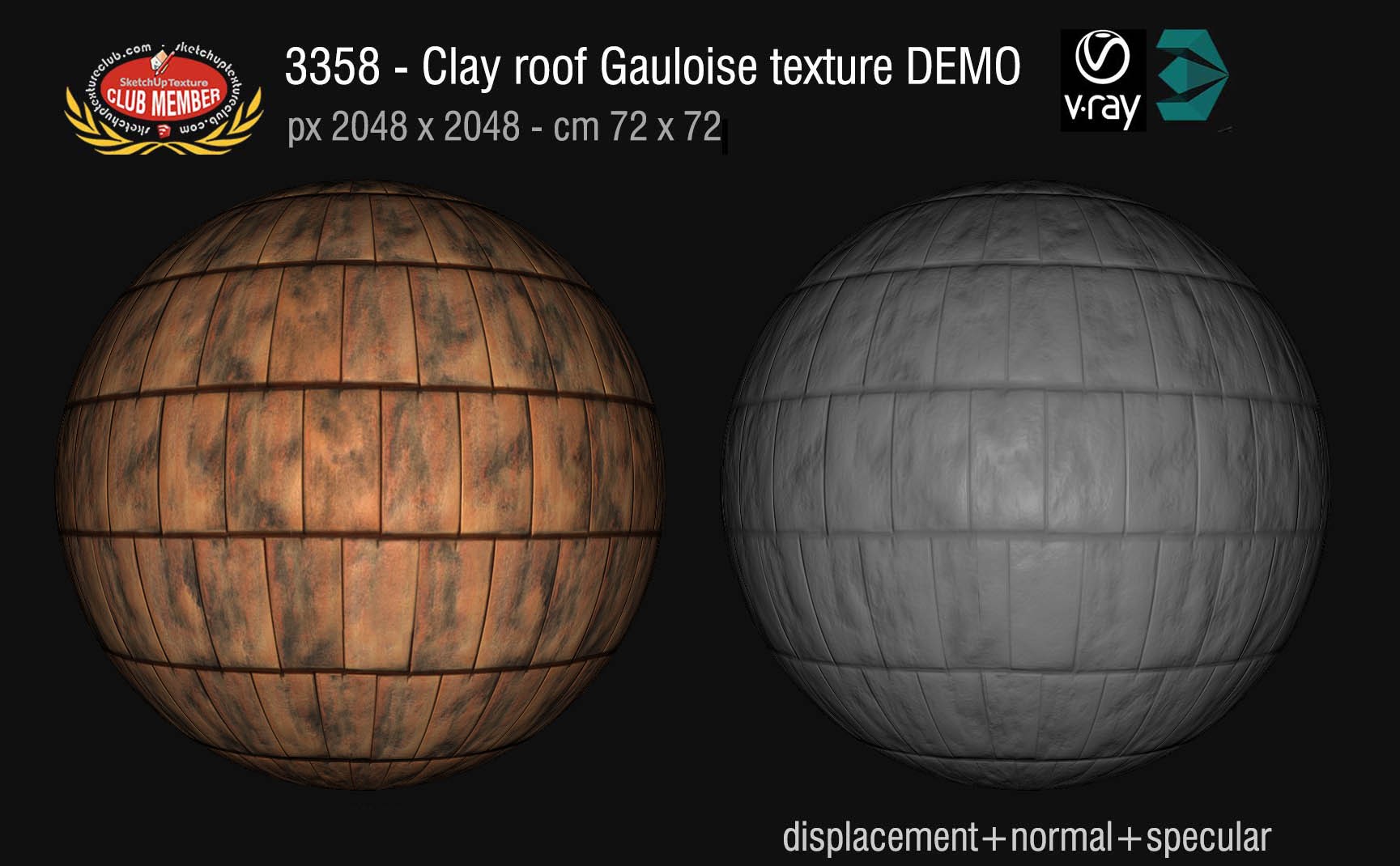 03358 Clay roofing Gauloise texture + maps DEMO
