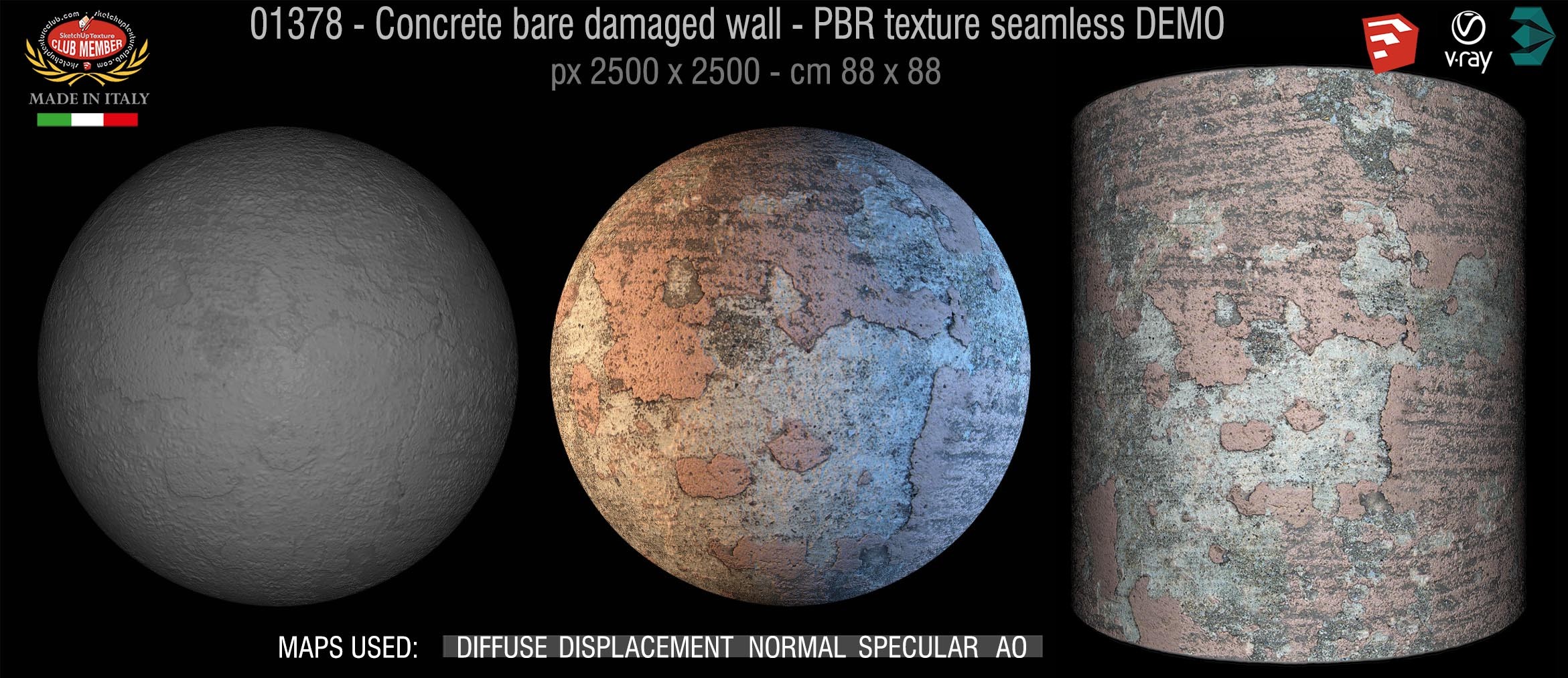 01378 Concrete bare damaged wall PBR texture seamless DEMO