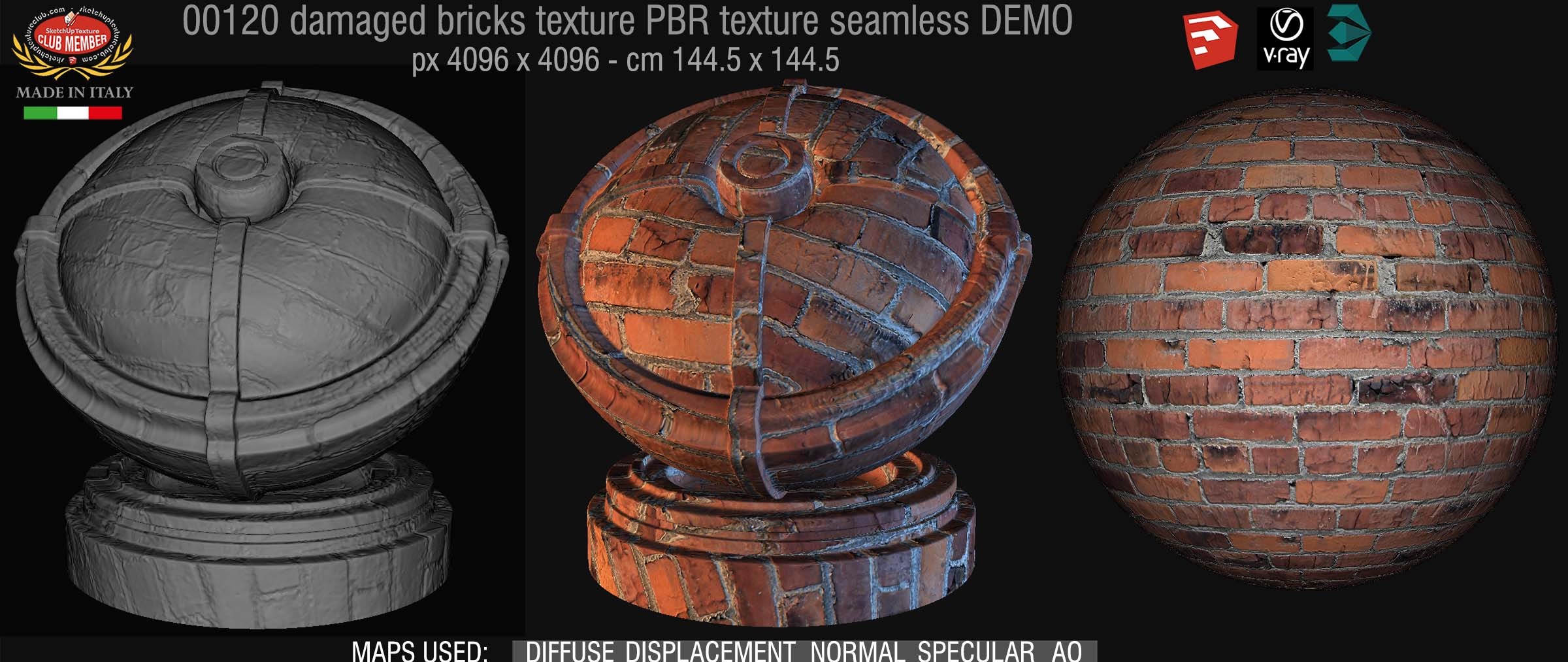 00120 Damaged bricks PBR texture seamless DEMO