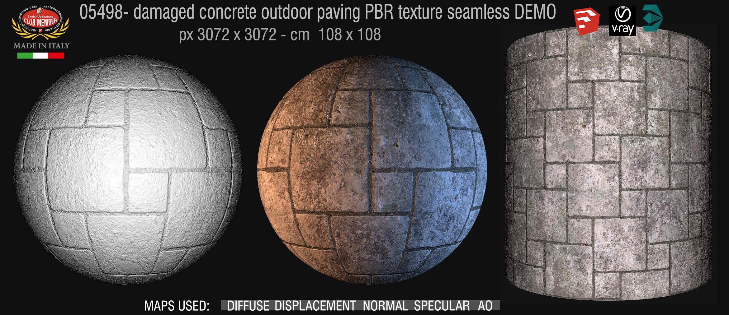 05498 Damaged concrete outdoor paving PBR texture seamless DEMO