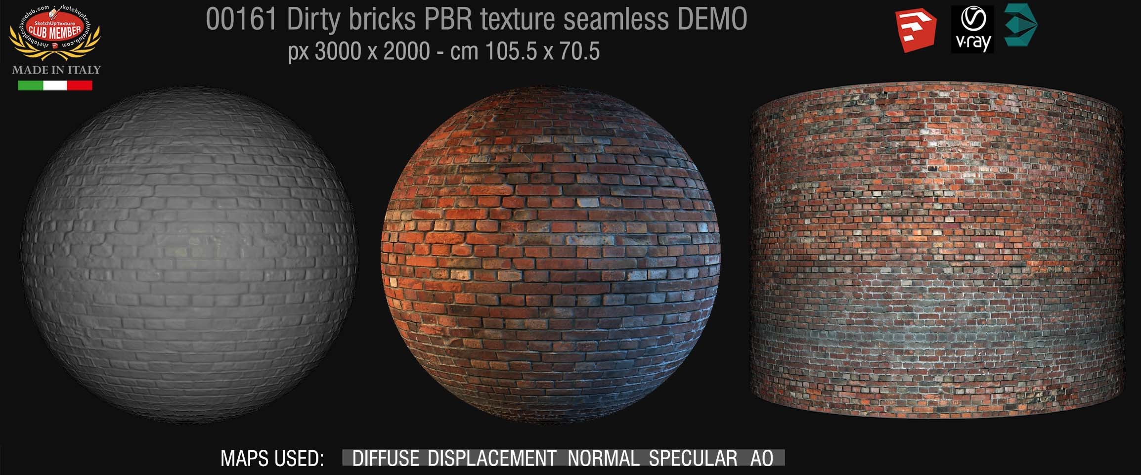 00161 Dirty bricks PBR texture seamless DEMO