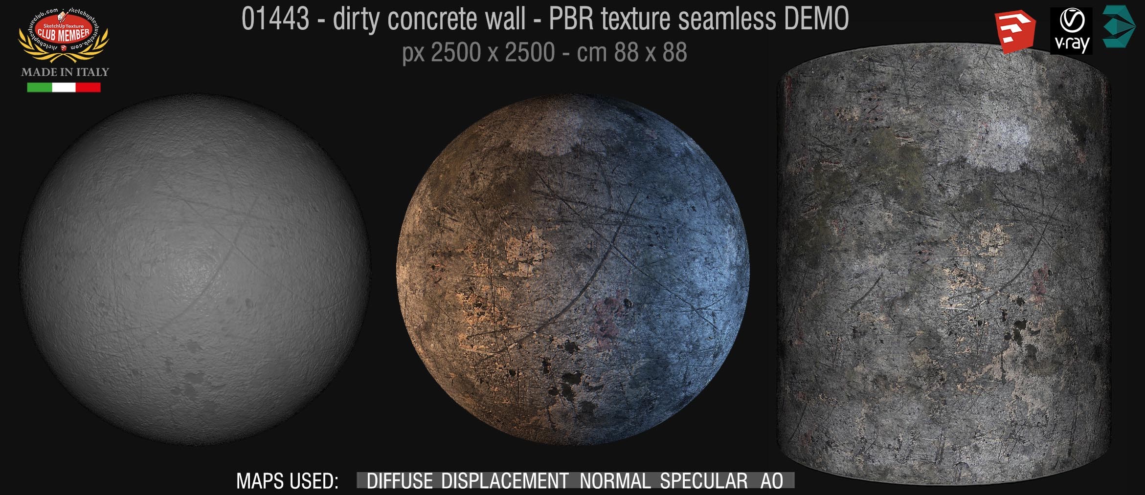 01443 Concrete bare dirty wall PBR texture seamless DEMO