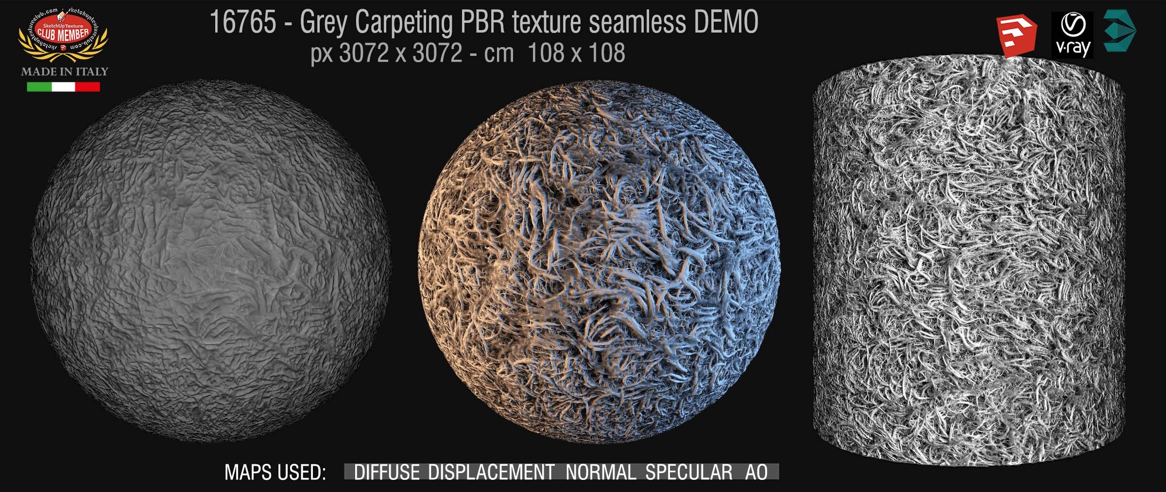 16765 Grey carpeting PBR texture seamless DEMO