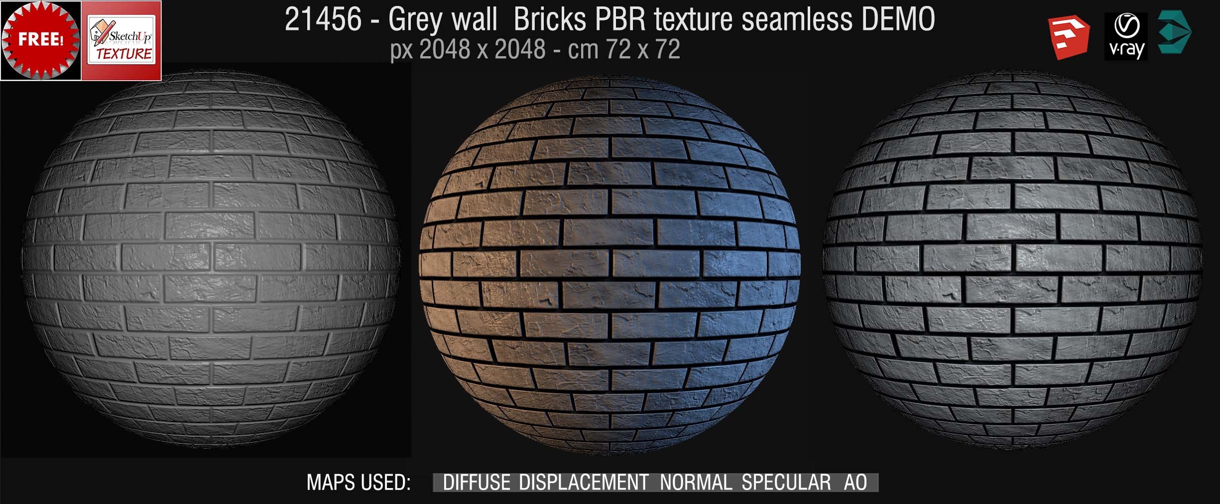 21456 Grey wall Bricks PBR texture seamless
