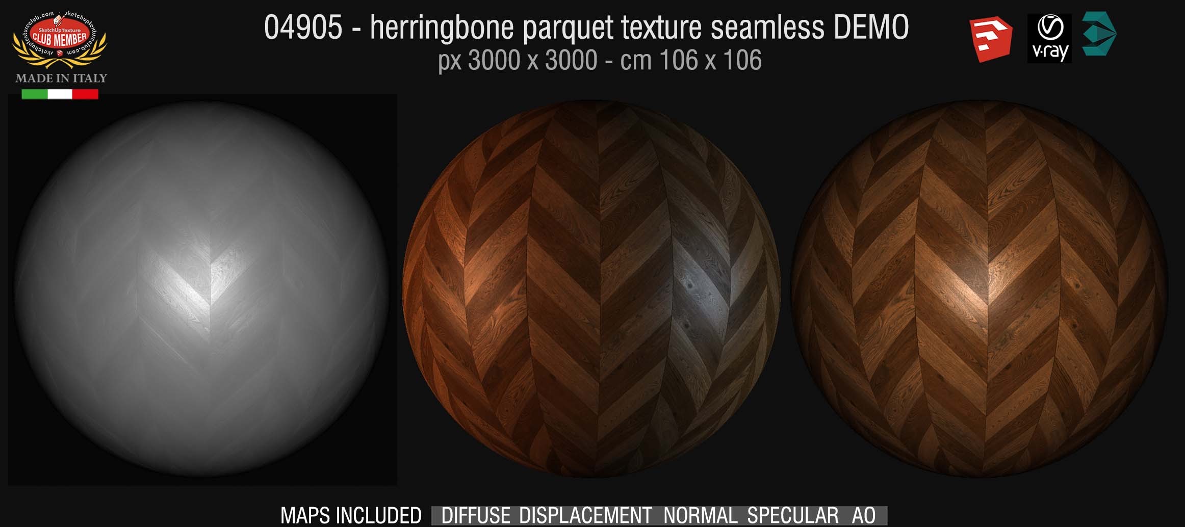 04905 HR Herringbone parquet texture seamless + maps DEMO