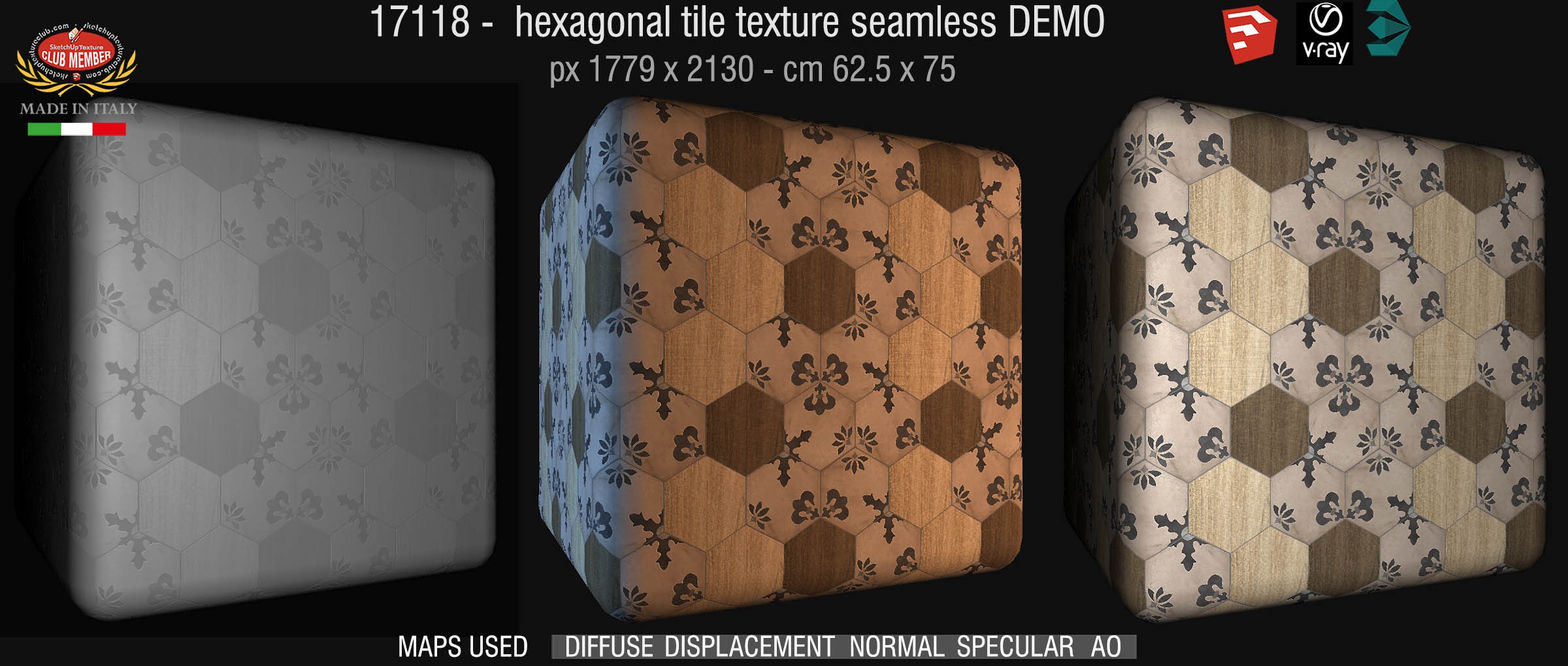 17118 Hexagonal tile texture seamless + maps DEMO