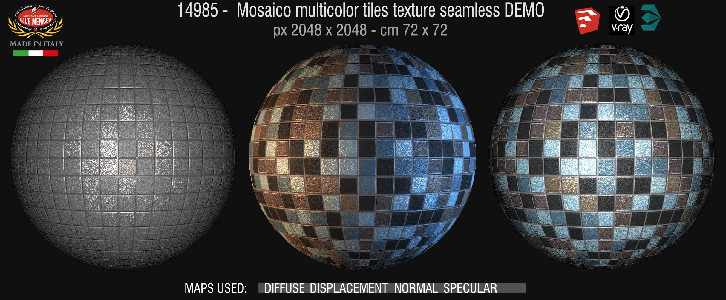 14985 Mosaico multicolor tiles texture seamless + maps DEMO