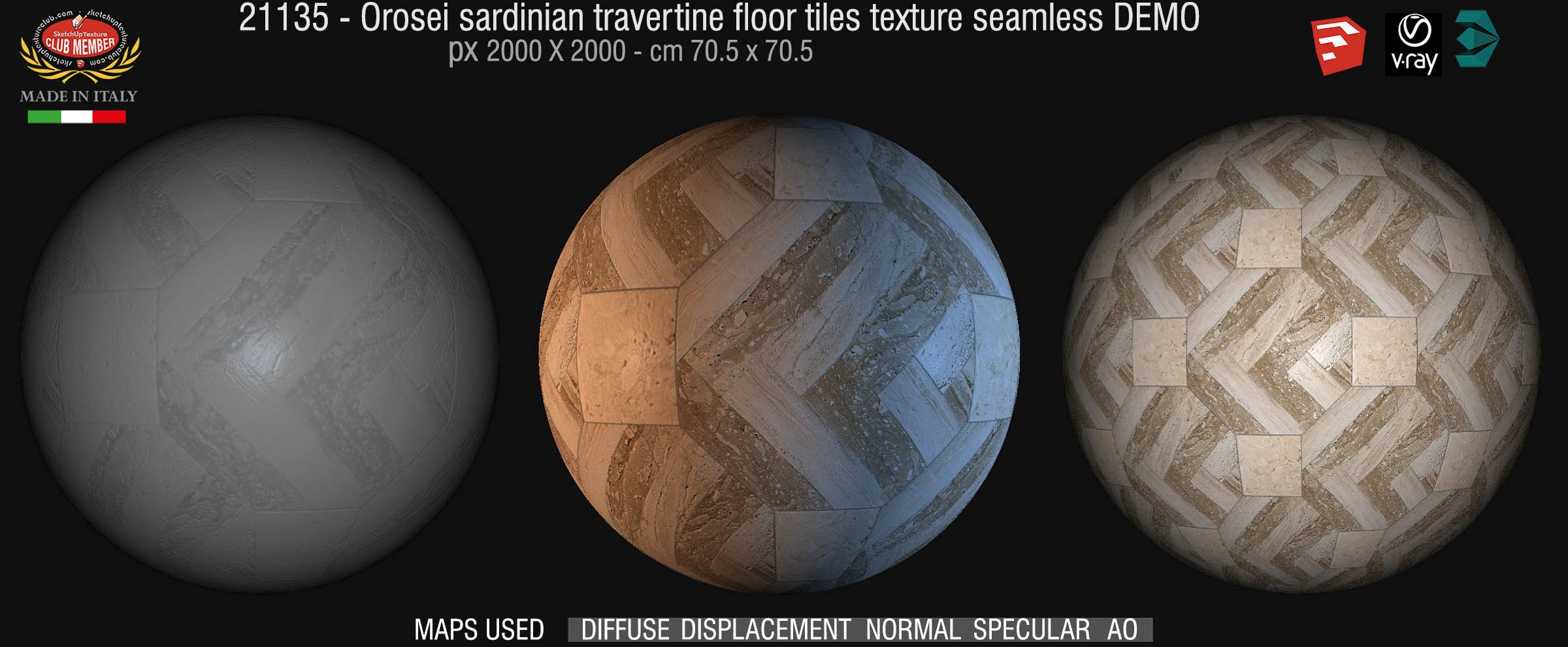 21135 Orosei sardinian travertine floor tile texture seamless + maps DEMO