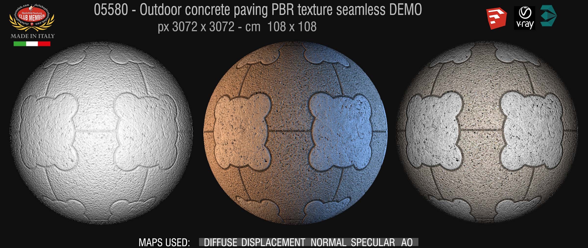 05580 Outdoor concrete paving PBR texture seamless DEMO