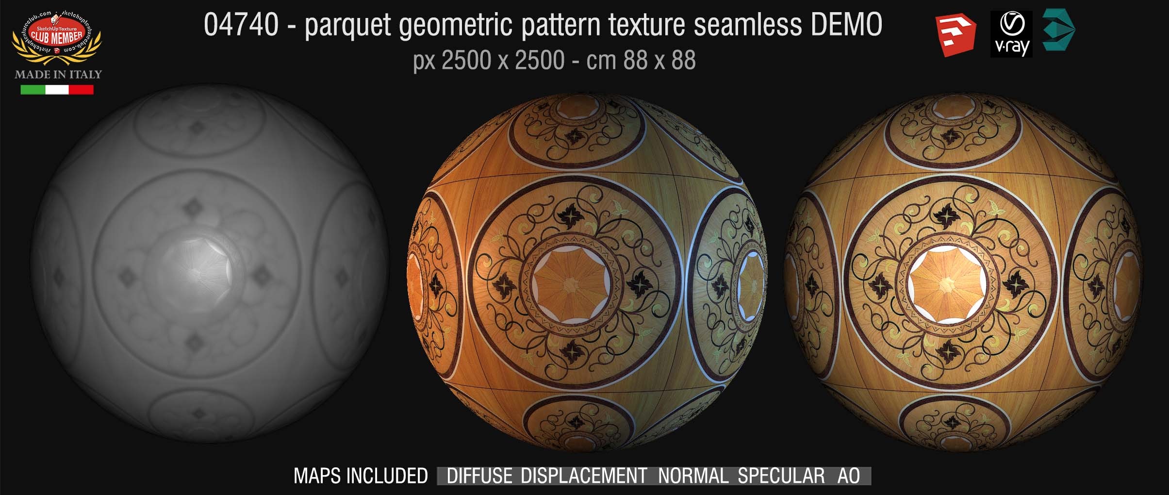 04740 HR Parquet geometric pattern texture seamless + maps DEMO