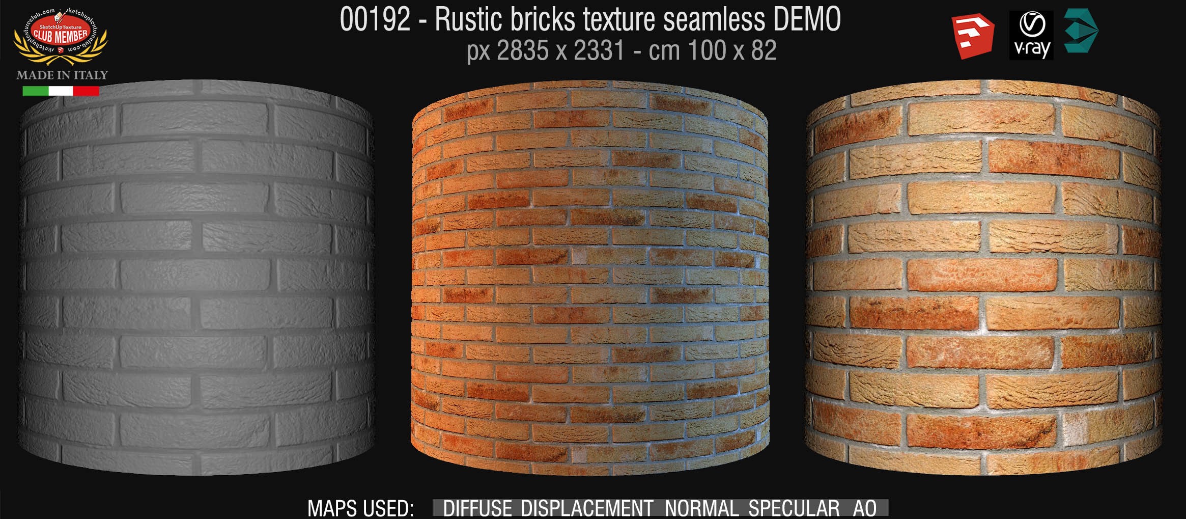 00192 Rustic bricks texture seamless + maps DEMO