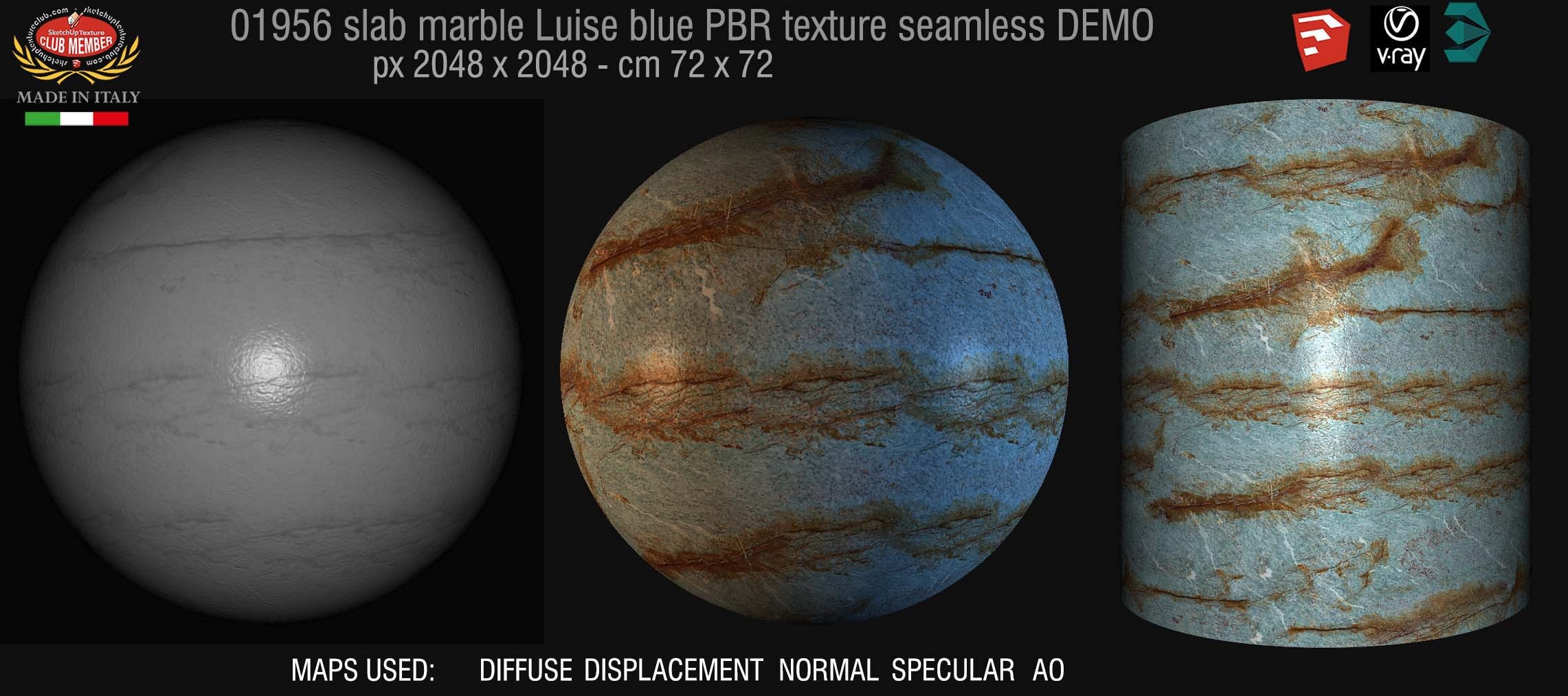 01956 Slab marble luise blue PBR texture seamless DEMO