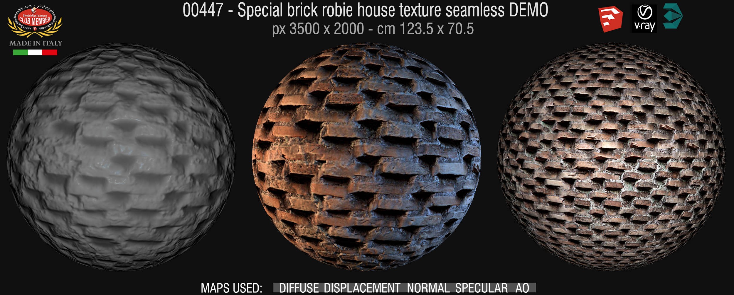 00447 Special brick ancient rome texture seamless + maps DEMO