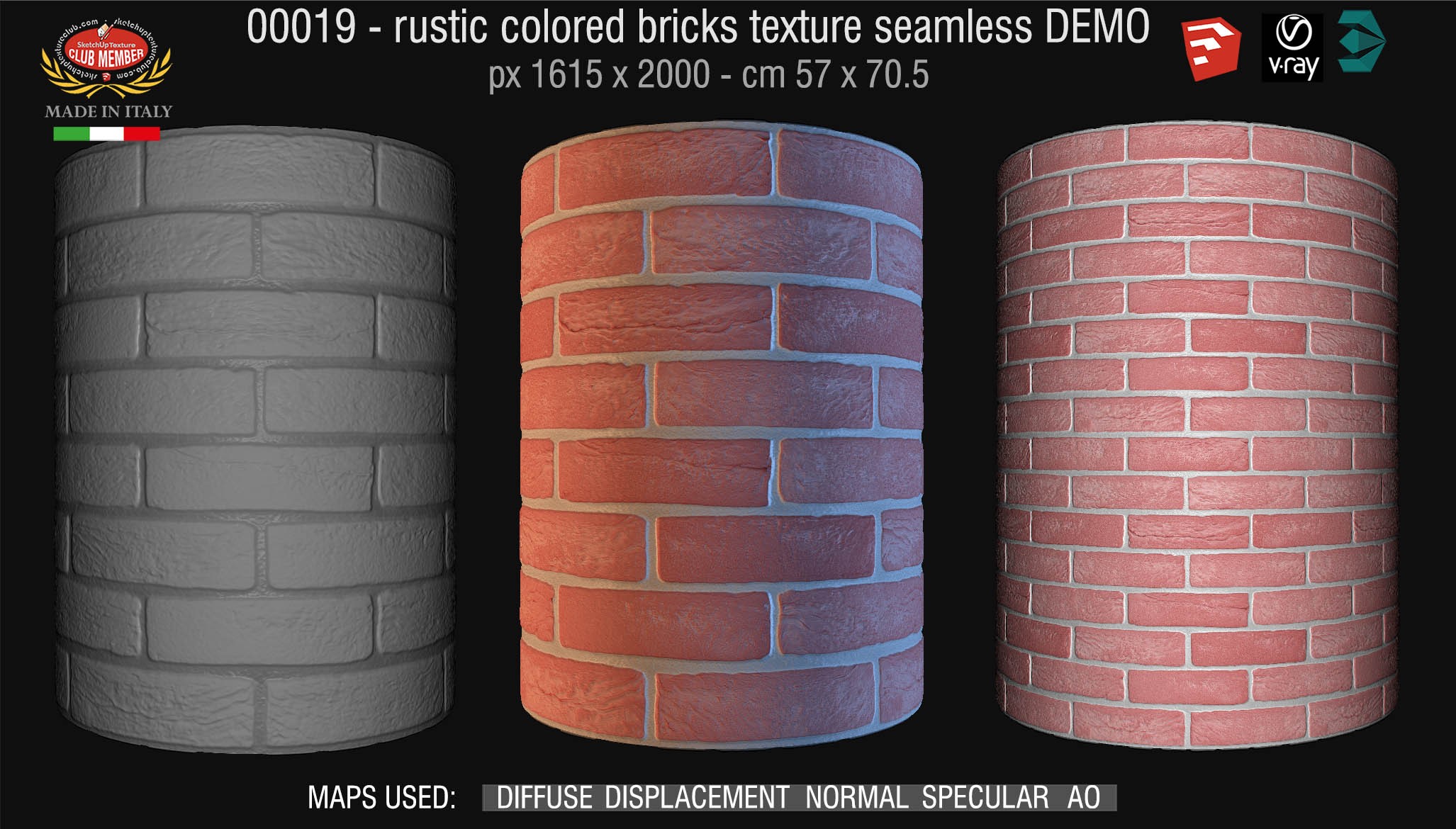 00019 colored rustic bricks texture seamless + maps DEMO
