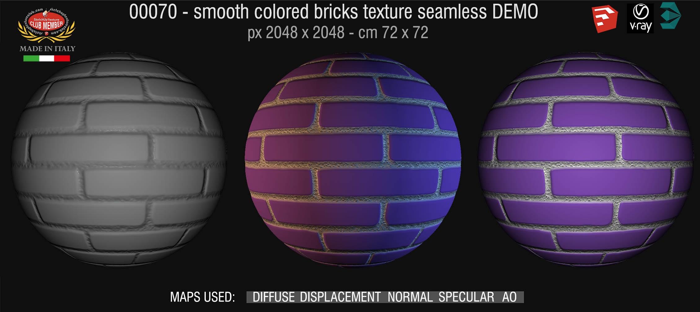 00070 smooth colored bricks texture seamless + maps DEMO