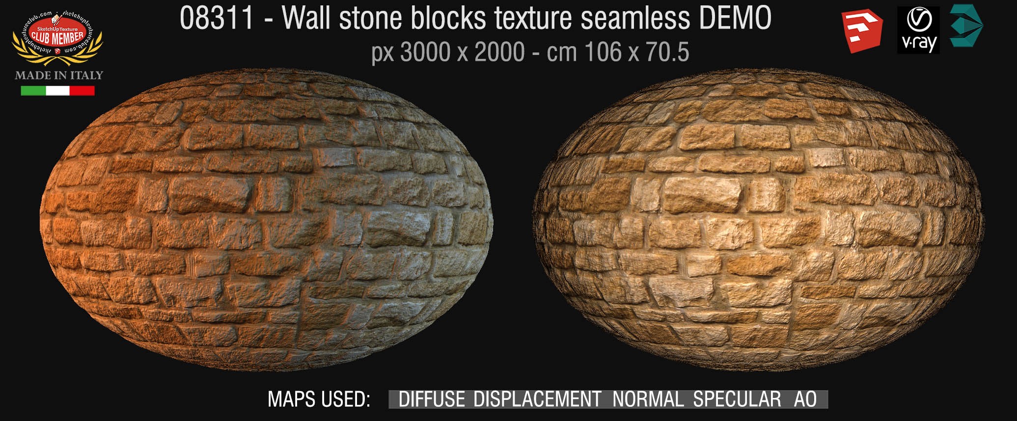 08311 HR Wall stone with regular blocks texture + maps DEMO