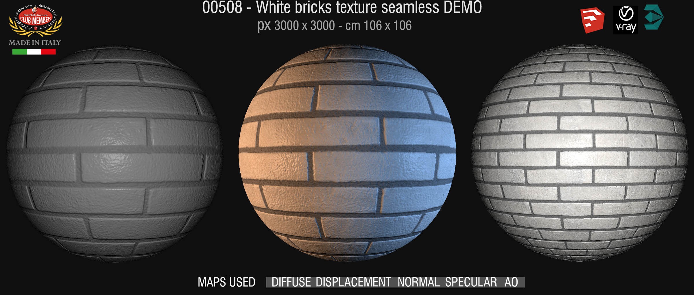 00508 White bricks texture seamless + maps DEMO