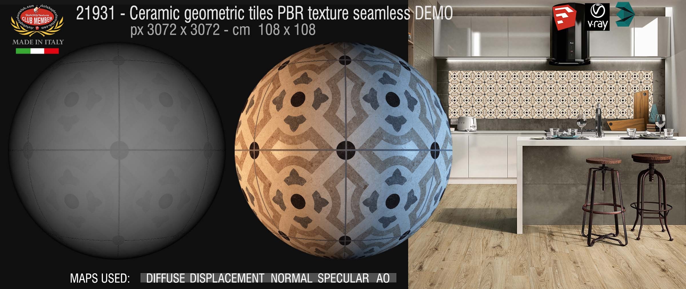 21931 Ceramic geometric tiles PBR texture seamless DEMO