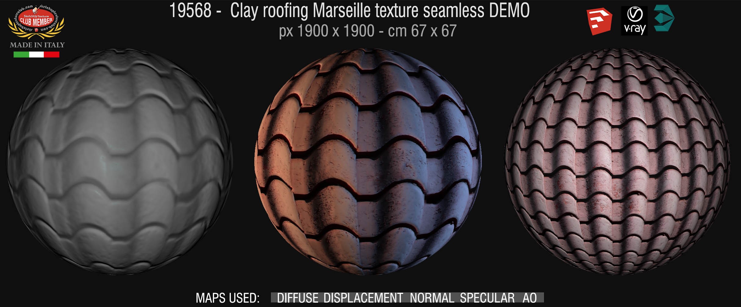 19568 Clay roof texture seamless + maps DEMO