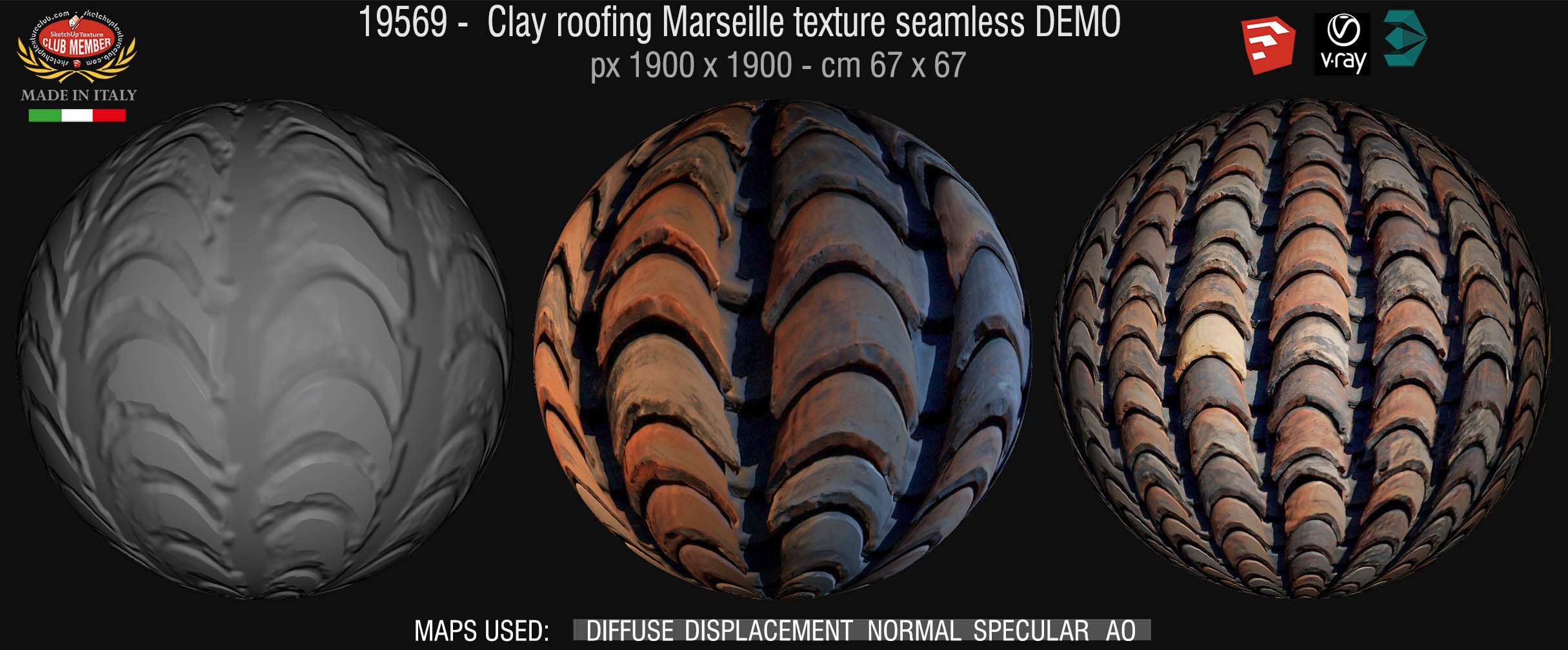 19569 Clay roof texture seamless + maps DEMO