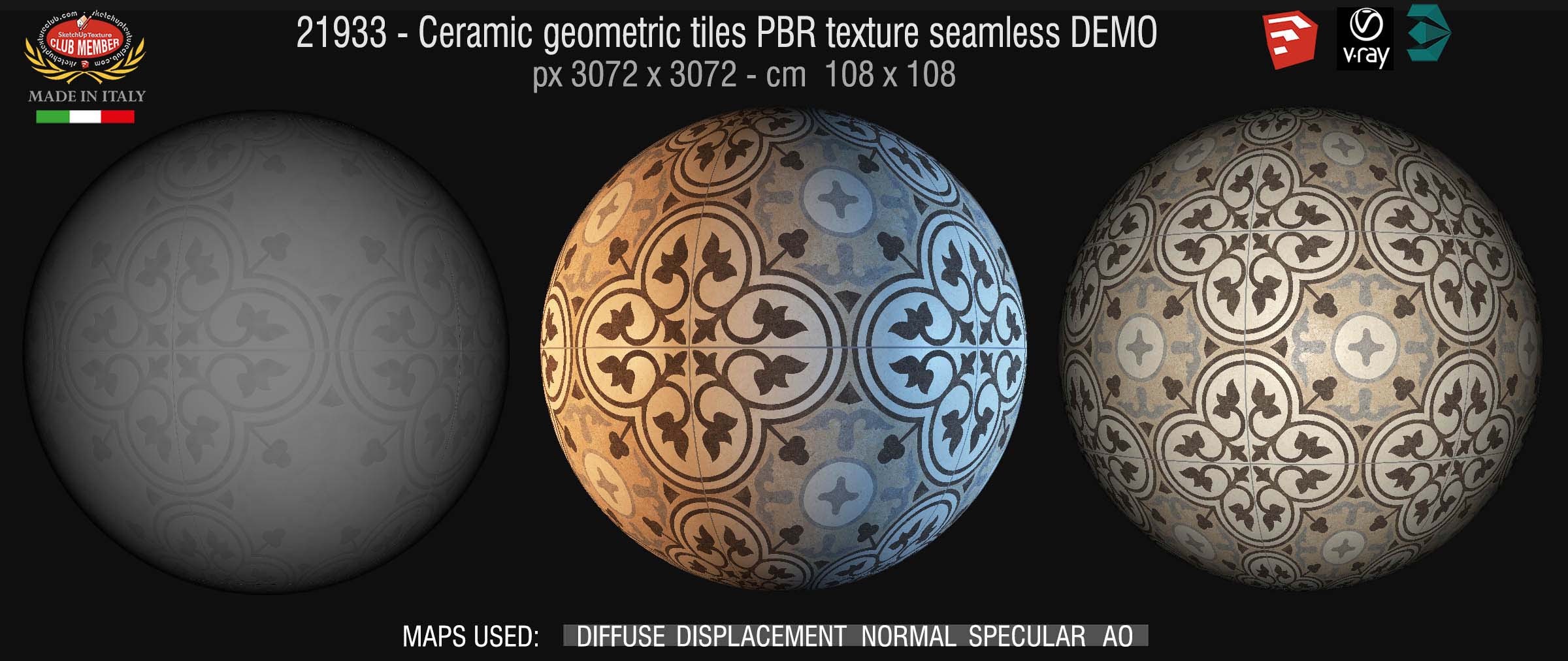 21933 Ceramic geometric tiles PBR texture seamless DEMO