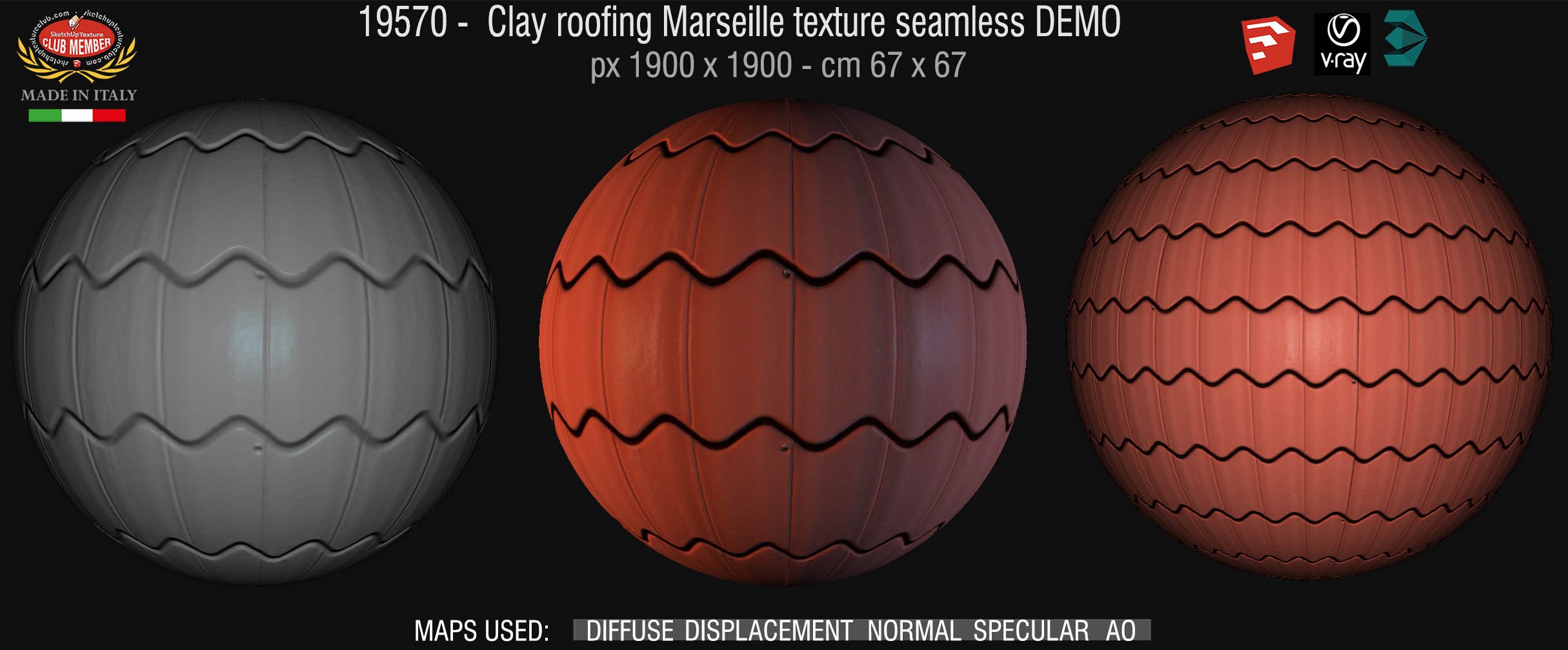 19570 Clay roof texture seamless + maps DEMO