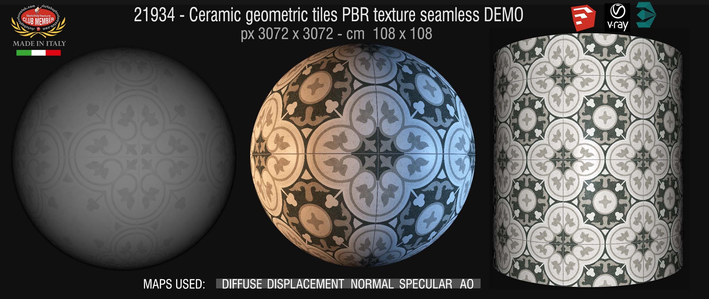 21934 Ceramic geometric tiles PBR texture seamless DEMO
