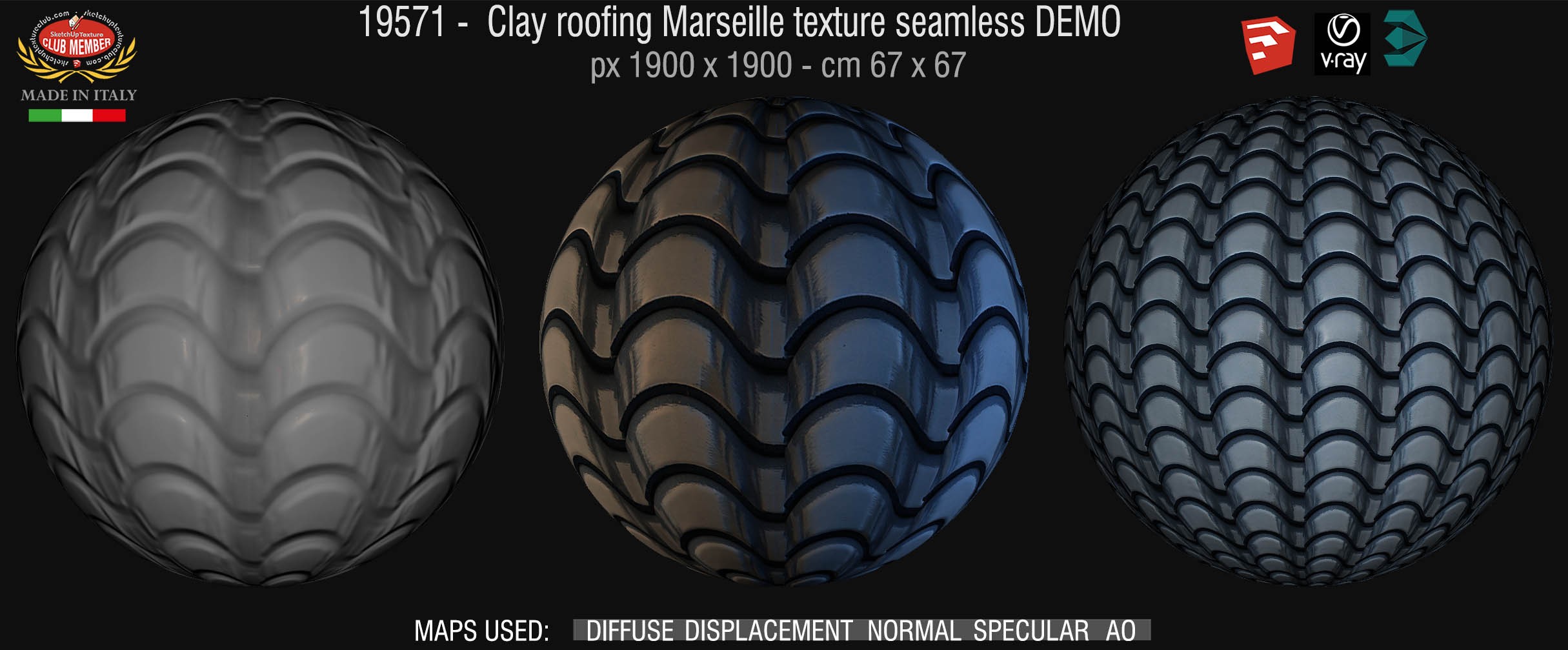 19571 Clay roof texture seamless + maps DEMO