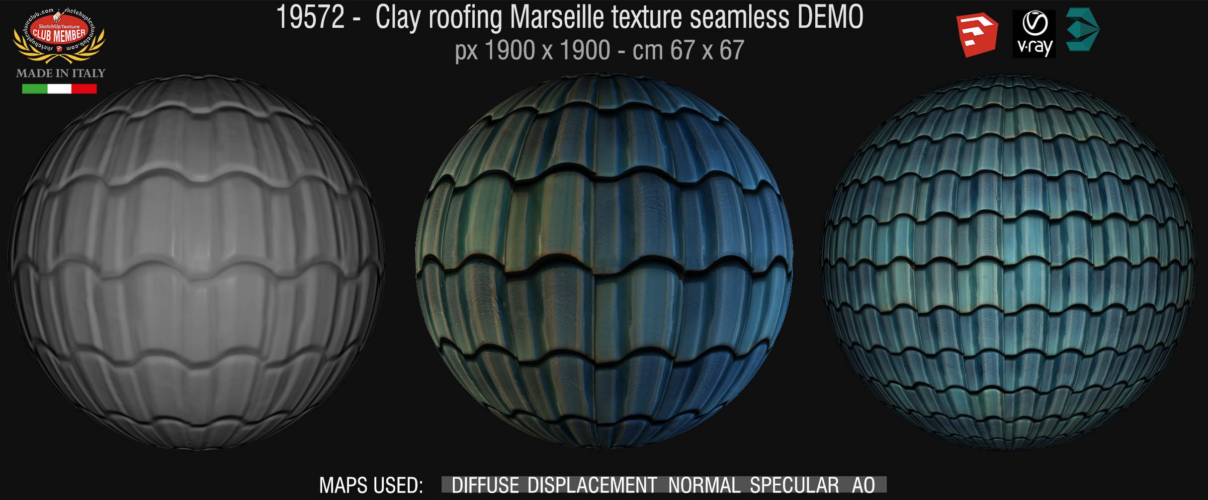 19572 Clay roof texture seamless + maps DEMO