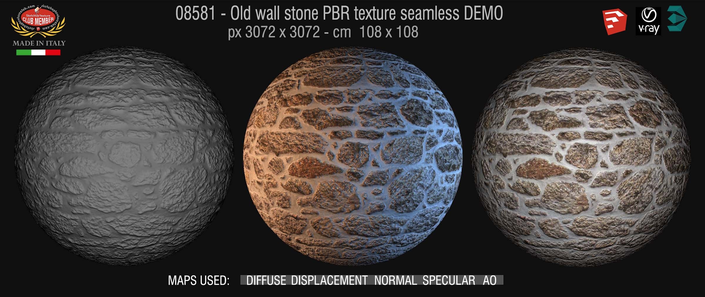 08581 Old wall stone PBR texture seamless DEMO