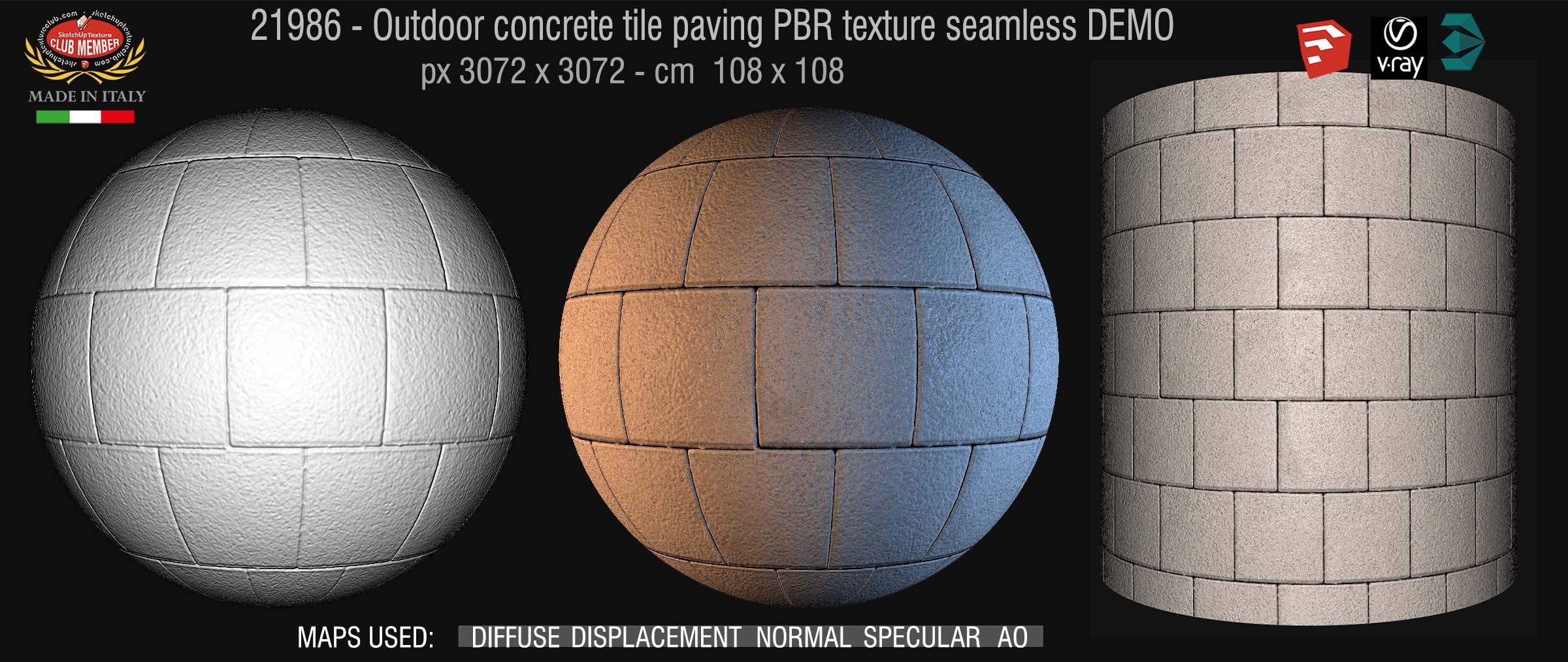 21986 Outdoor concrete tile paving PBR texture seamless DEMO