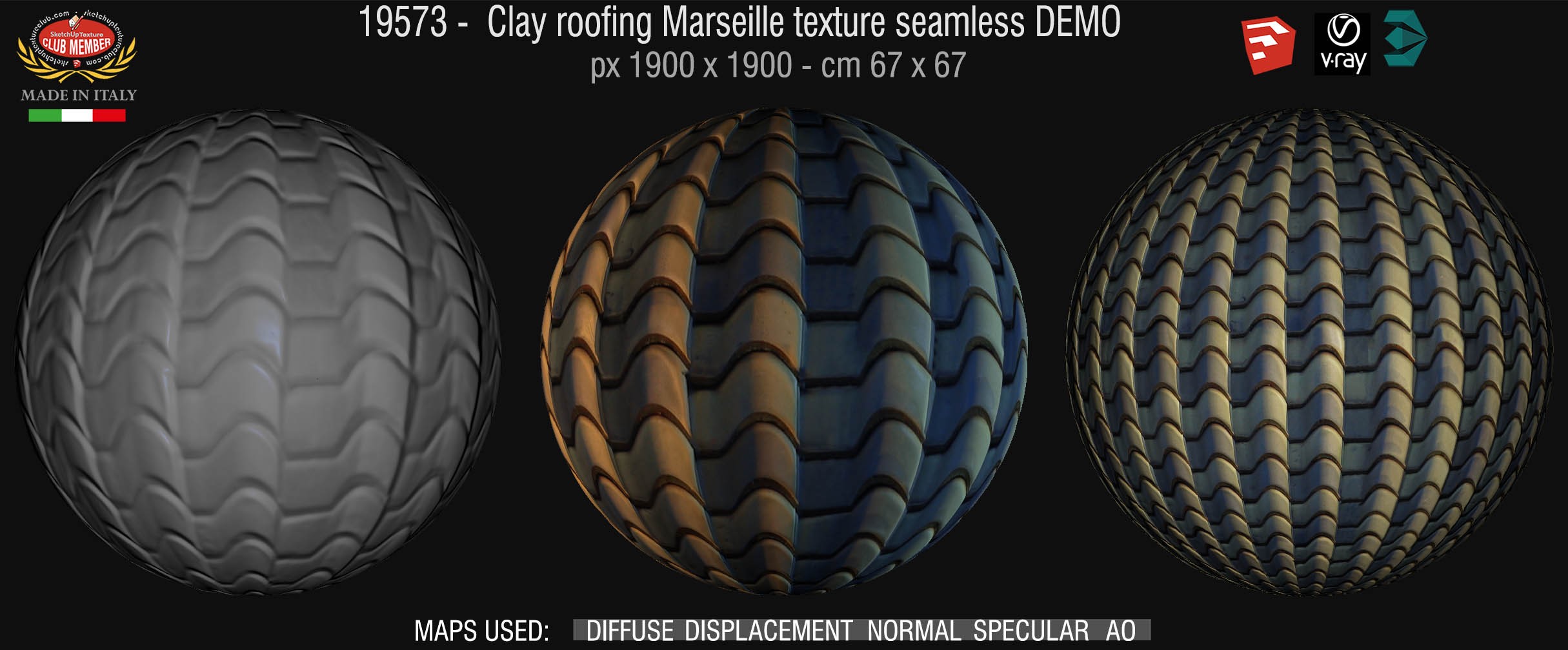 19573 Clay roof texture seamless + maps DEMO