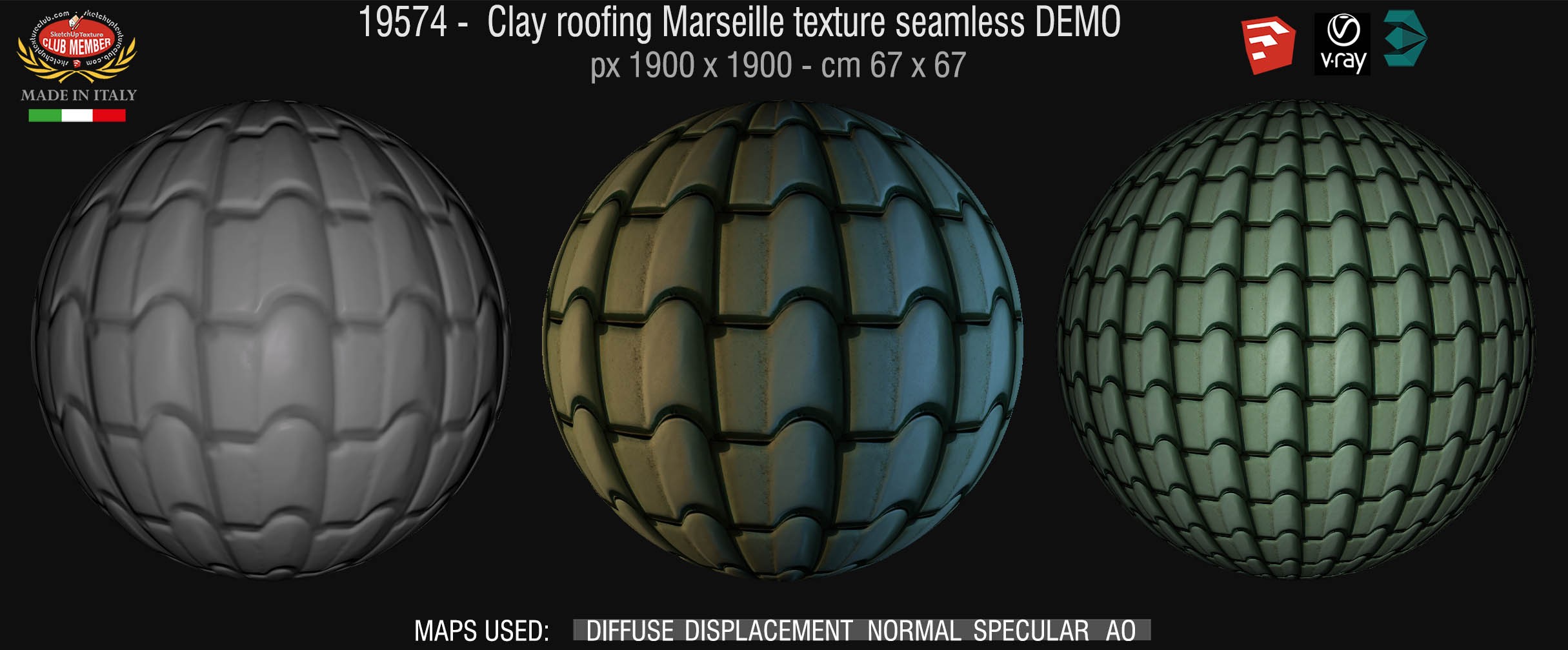 19574 Clay roof texture seamless + maps DEMO