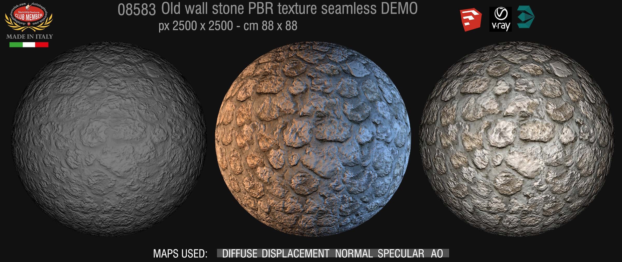 08583 Old wall stone PBR texture seamless DEMO