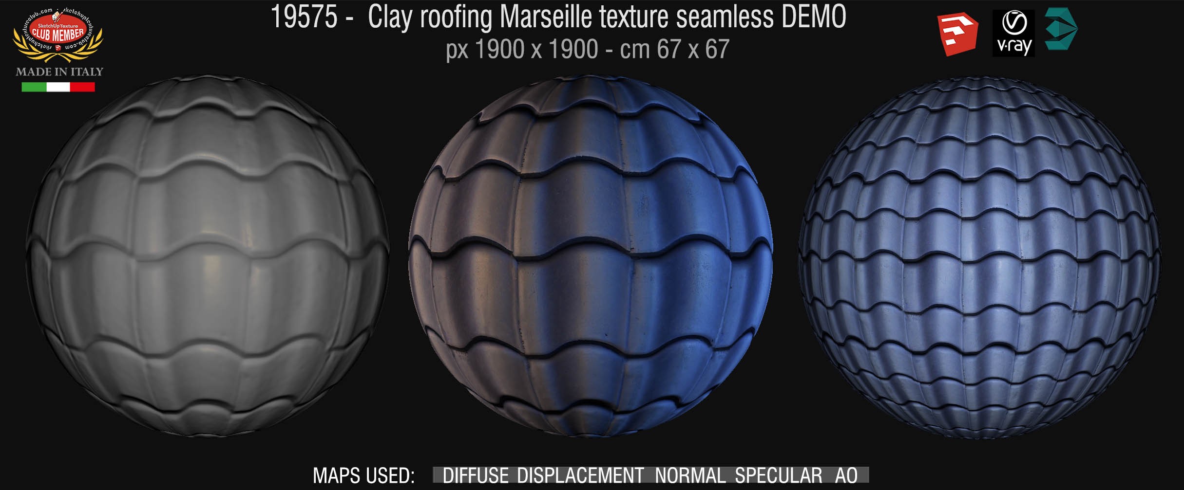 19575 Clay roof texture seamless + maps DEMO