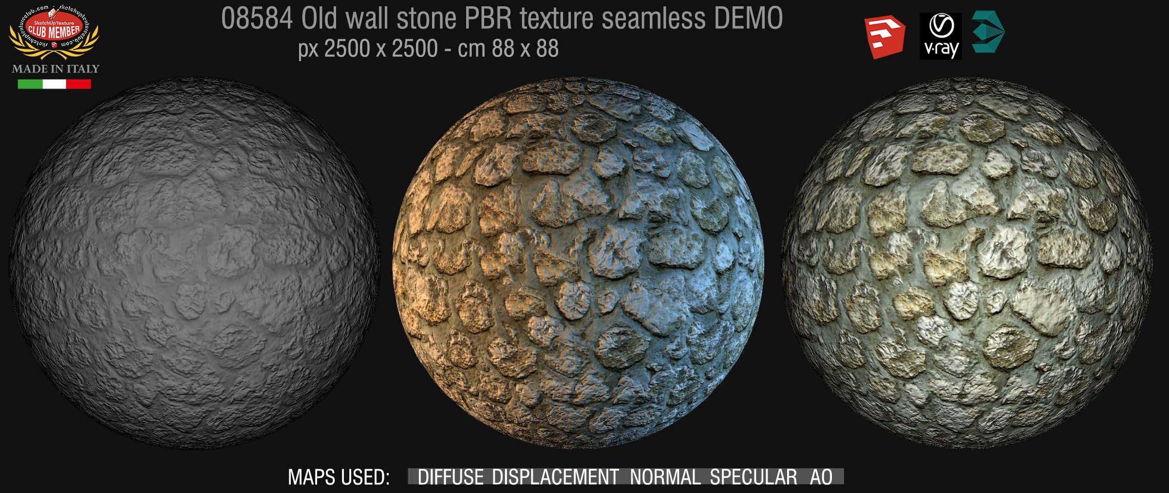 08584 Old wall stone PBR texture seamless DEMO