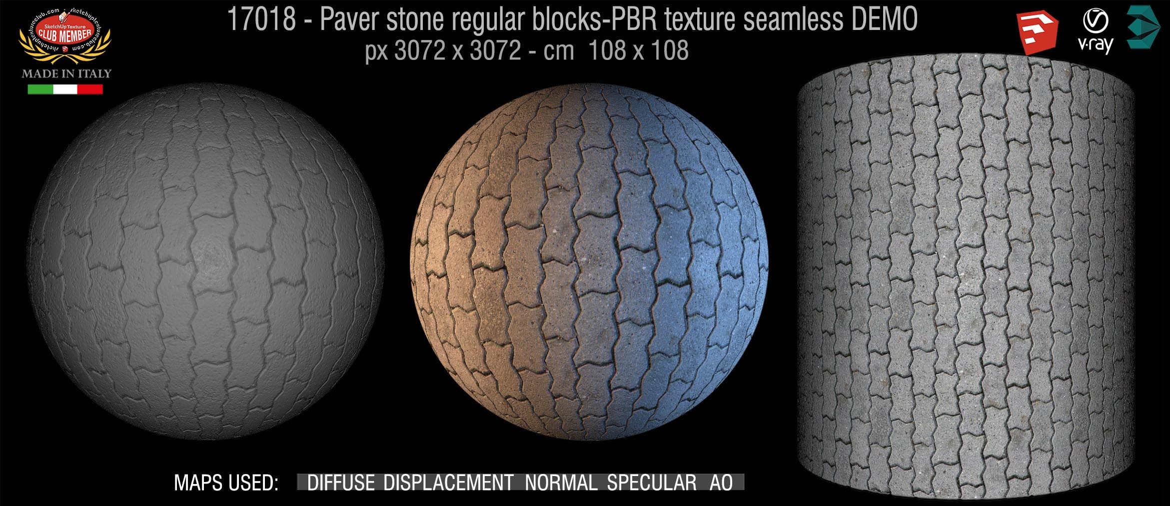 17018 Paver stone regular blocks PBR texture seamless DEMO