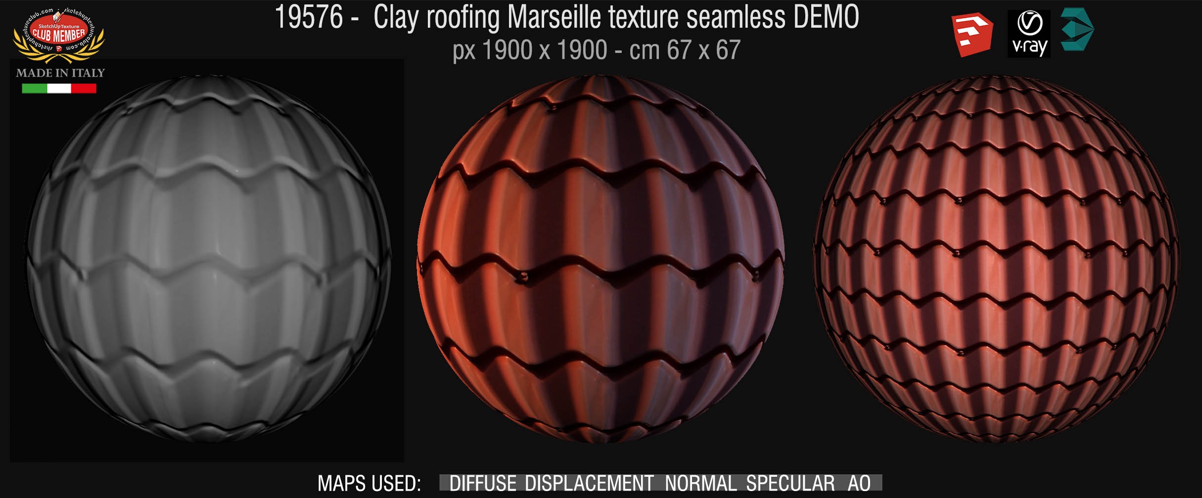 19576 Clay roof texture seamless + maps DEMO