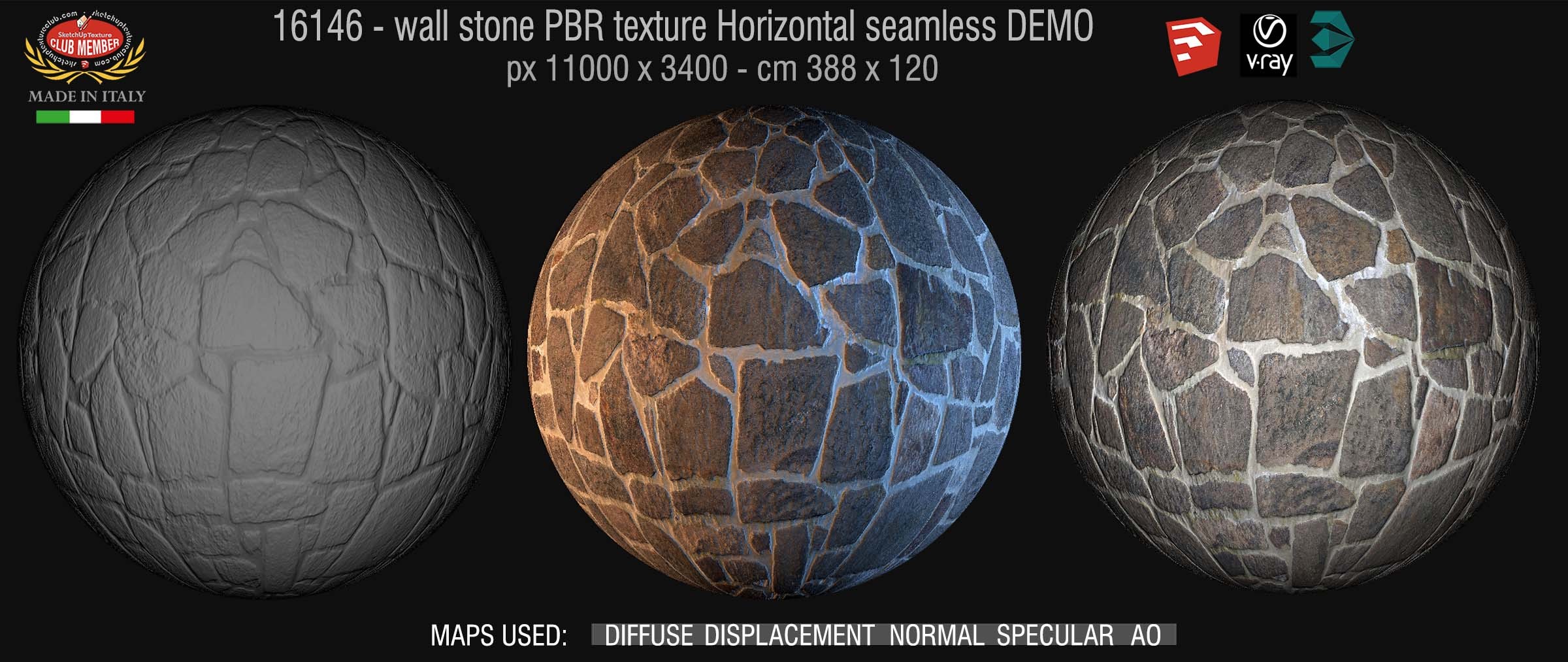 16146 wall stone PBR texture Horizontal seamless DEMO