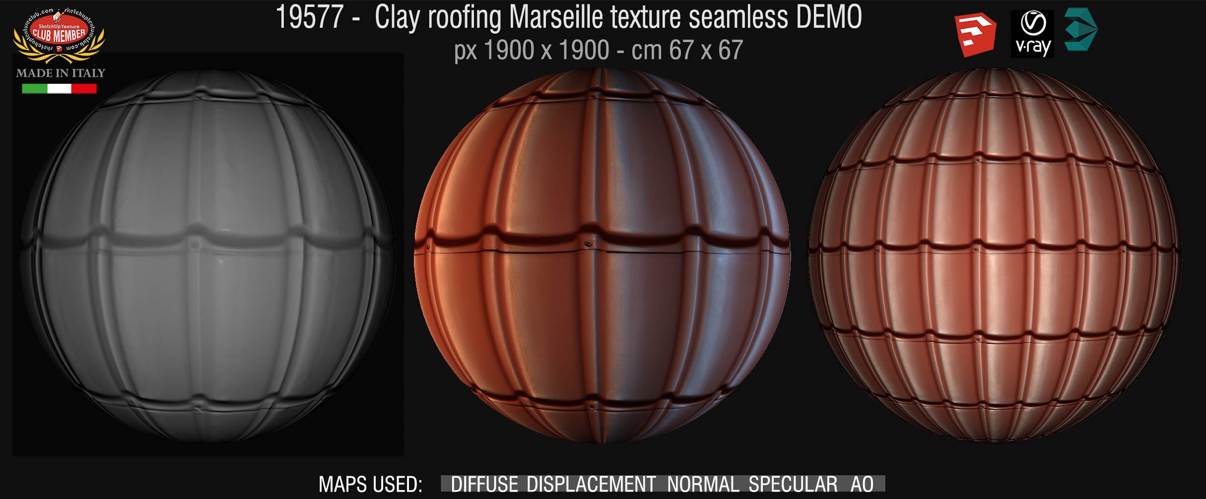 19577 Clay roof texture seamless + maps DEMO