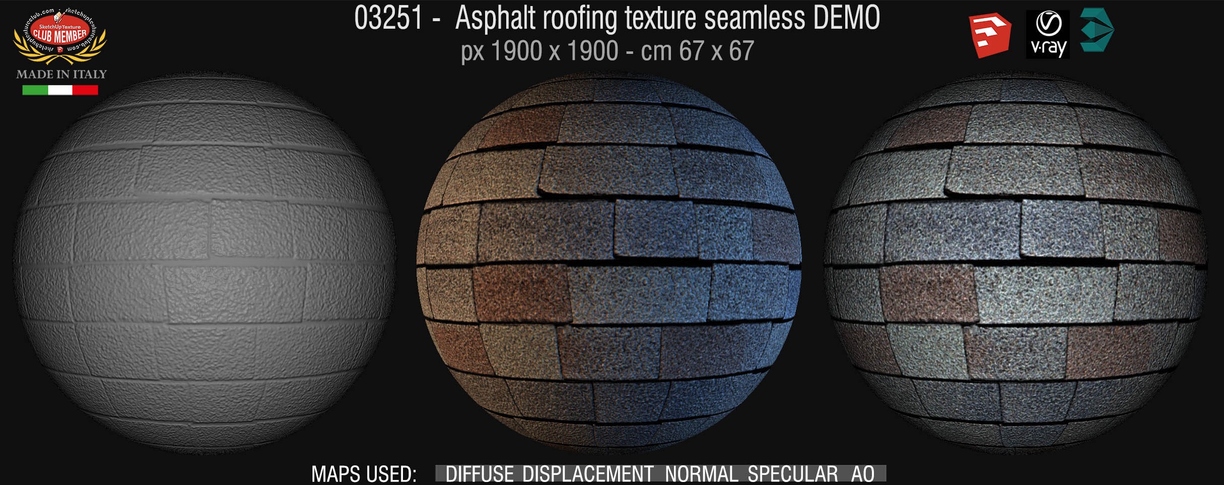 03251 Asphalt roofing texture seamless + maps DEMO