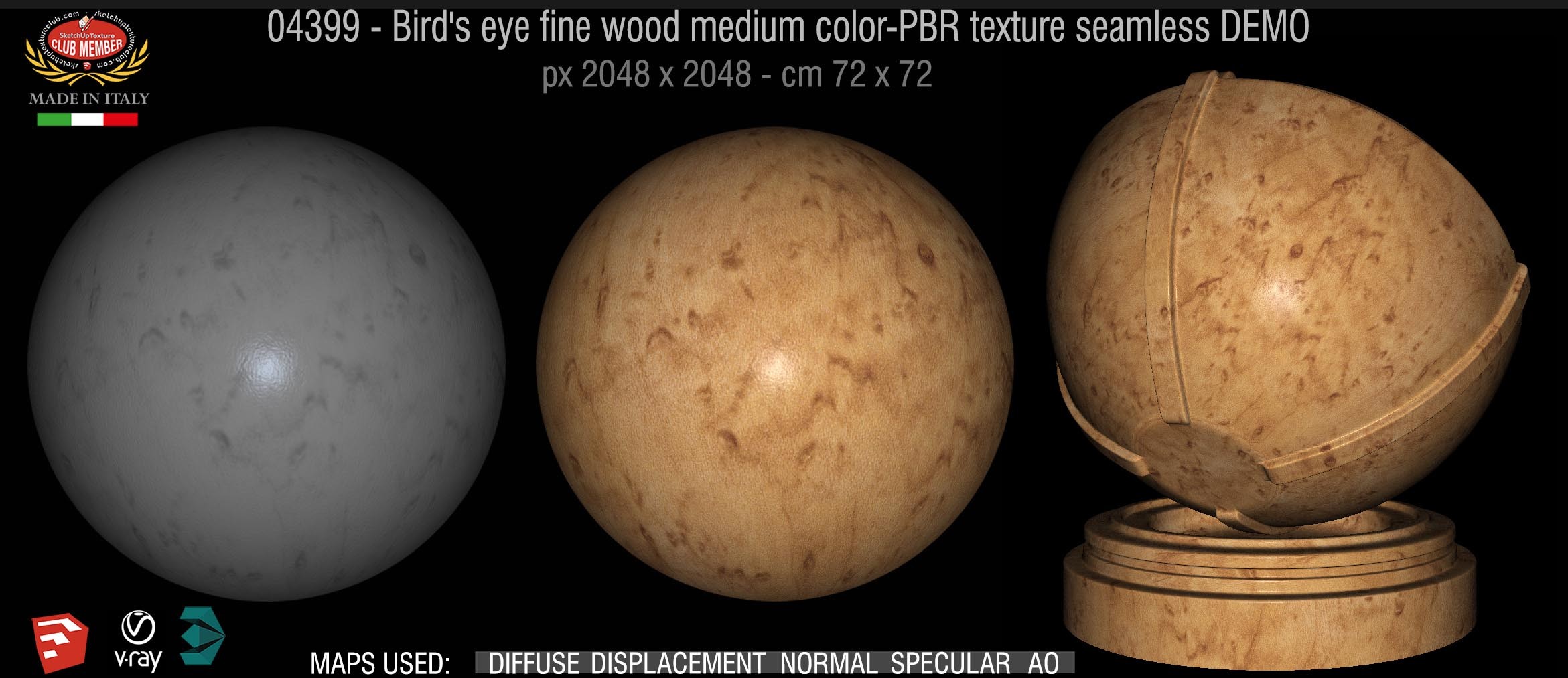 04399  Bird's eye fine wood medium color-PBR texture seamless DEMO