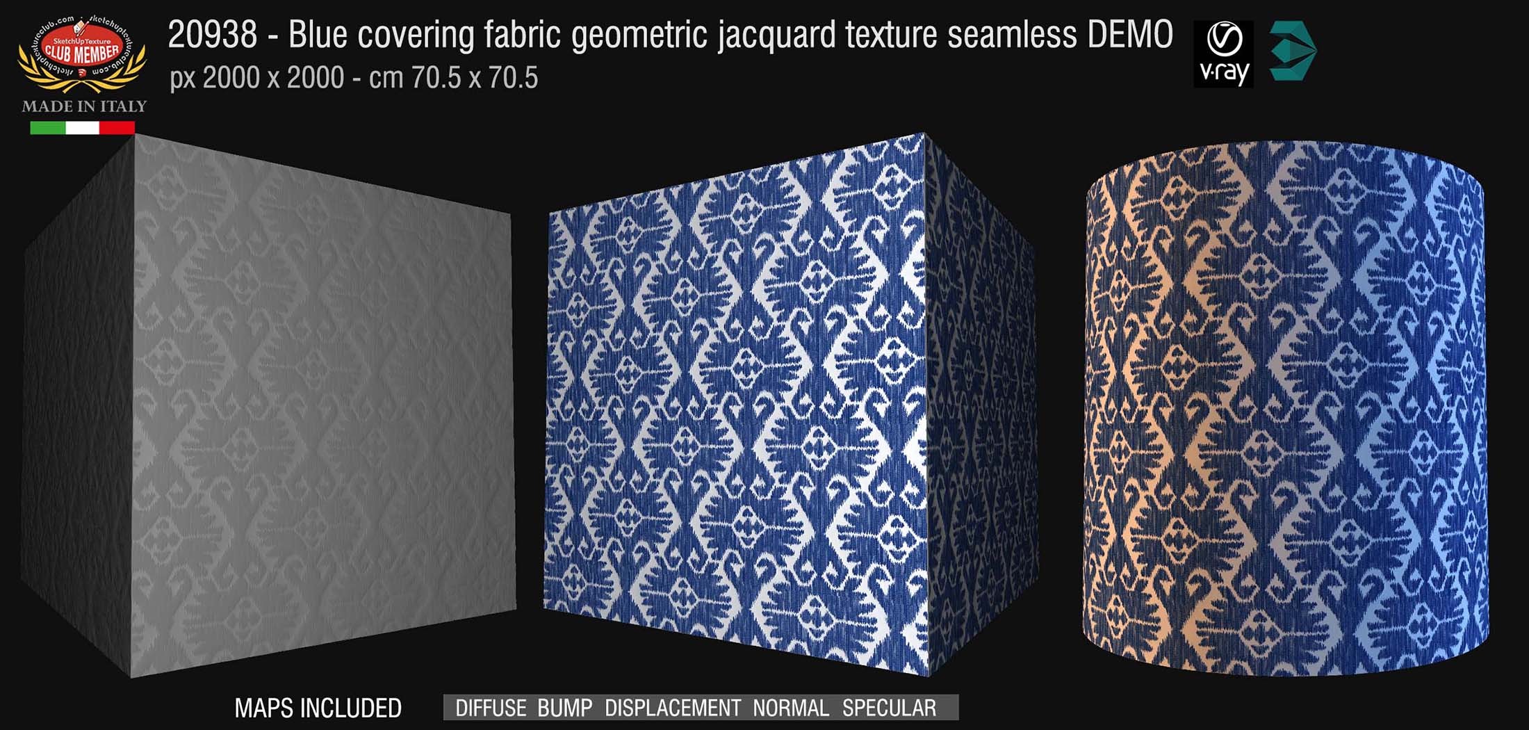 20938 blue covering fabric geometric jacquard texture + maps DEMO