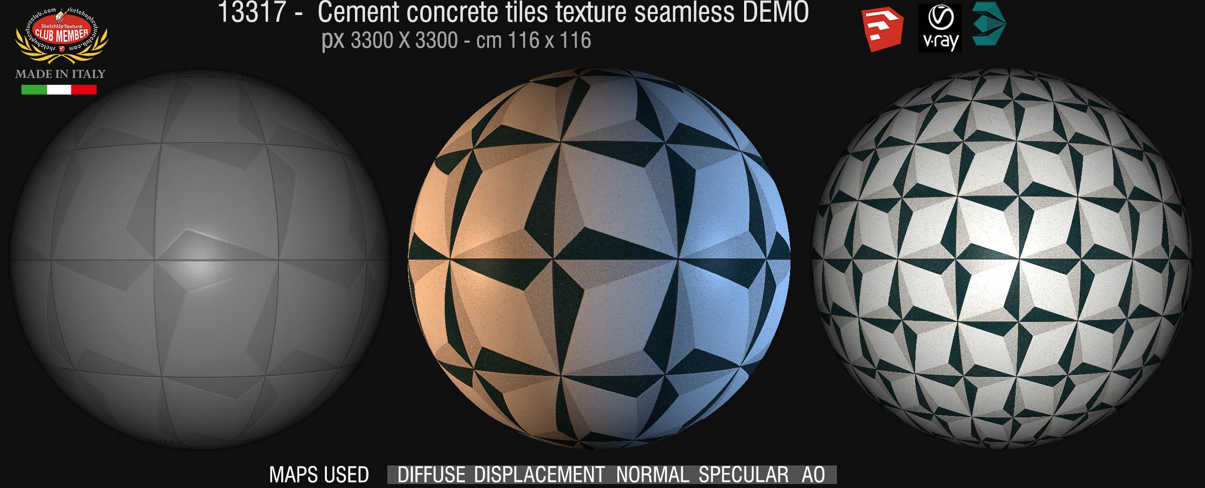 13317 Cement concrete tile texture seamless + maps DEMO