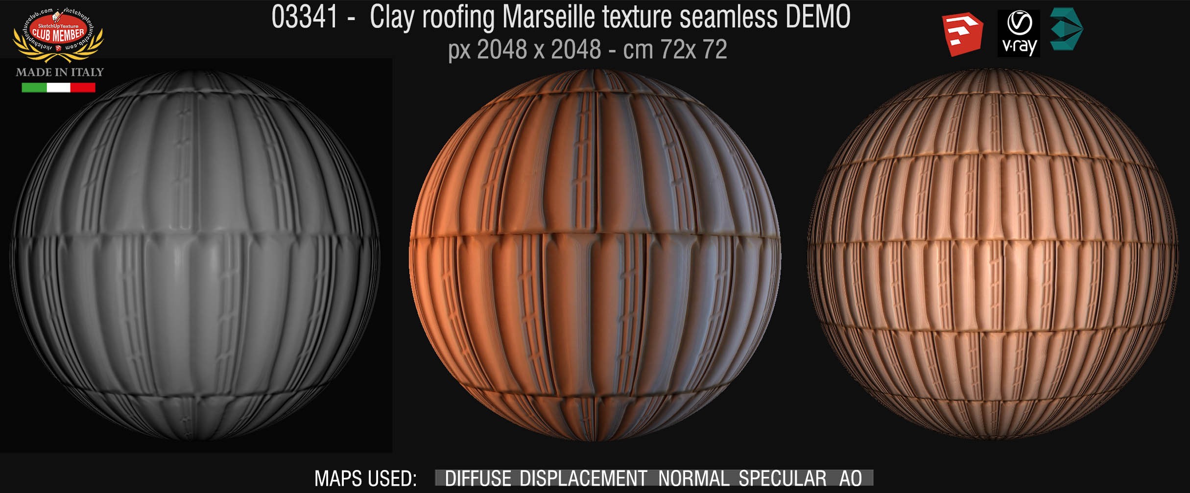 03341 Clay roofing Marseille texture seamless + maps DEMO