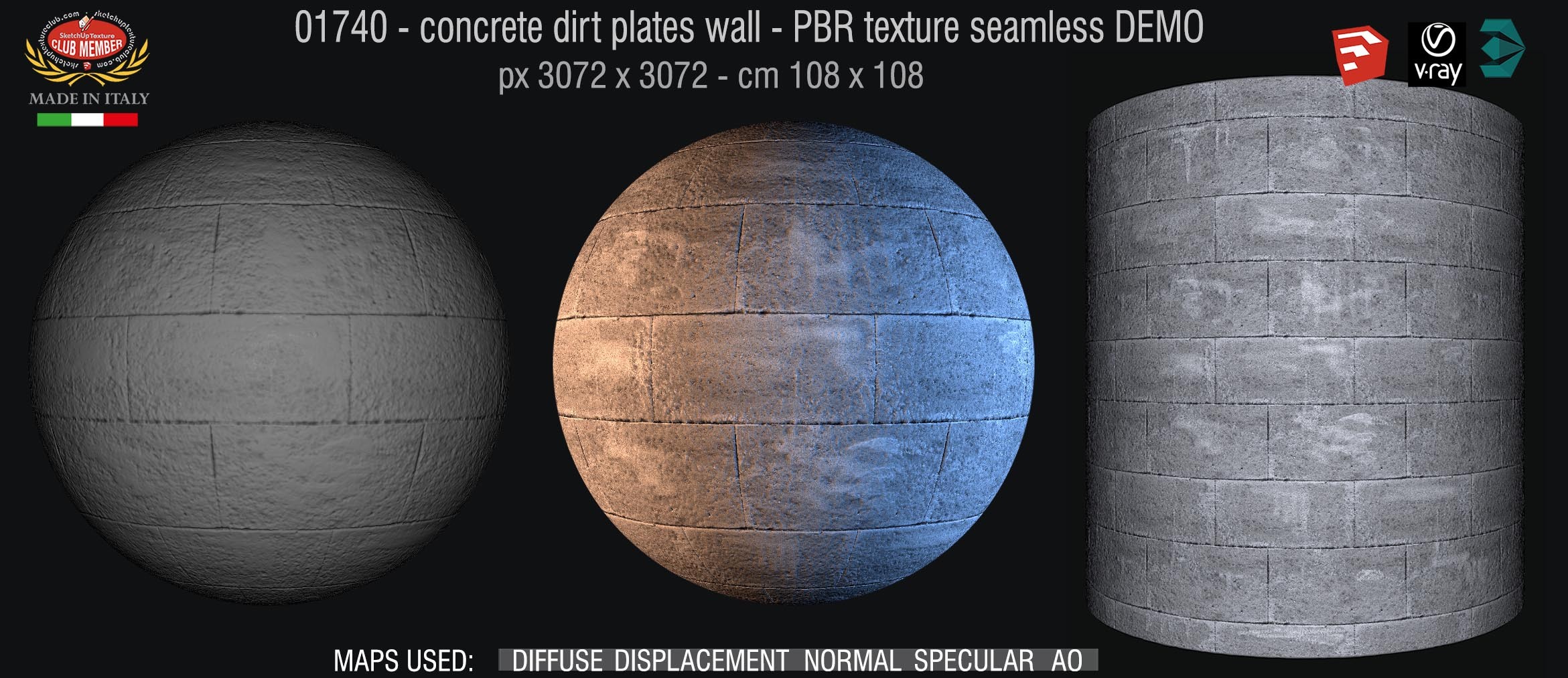 01740 Concrete dirt plates wall PBR texture seamless DEMO