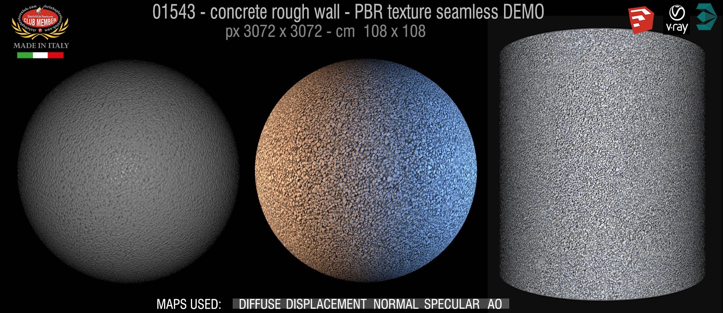 01543 Concrete bare dirty wall PBR texture seamless DEMO