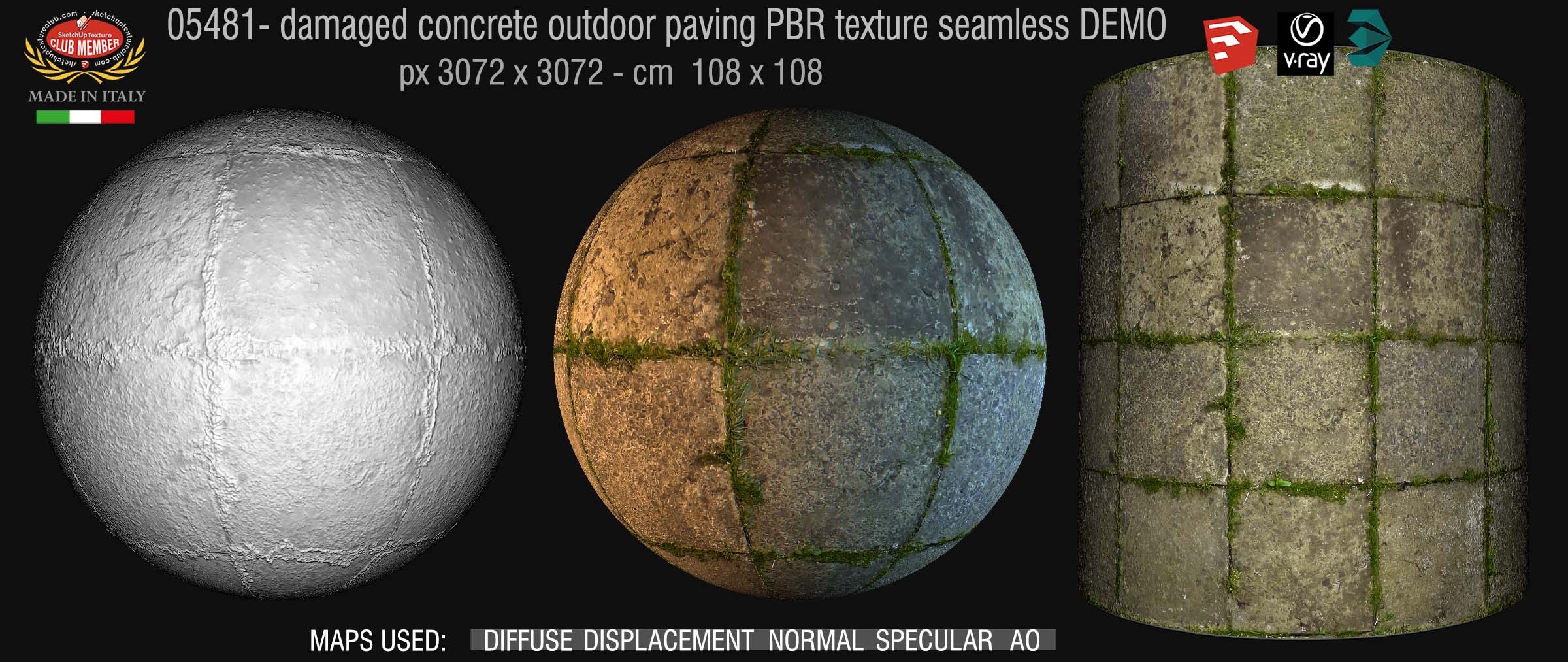 05481 Damaged concrete outdoor paving PBR texture seamless DEMO