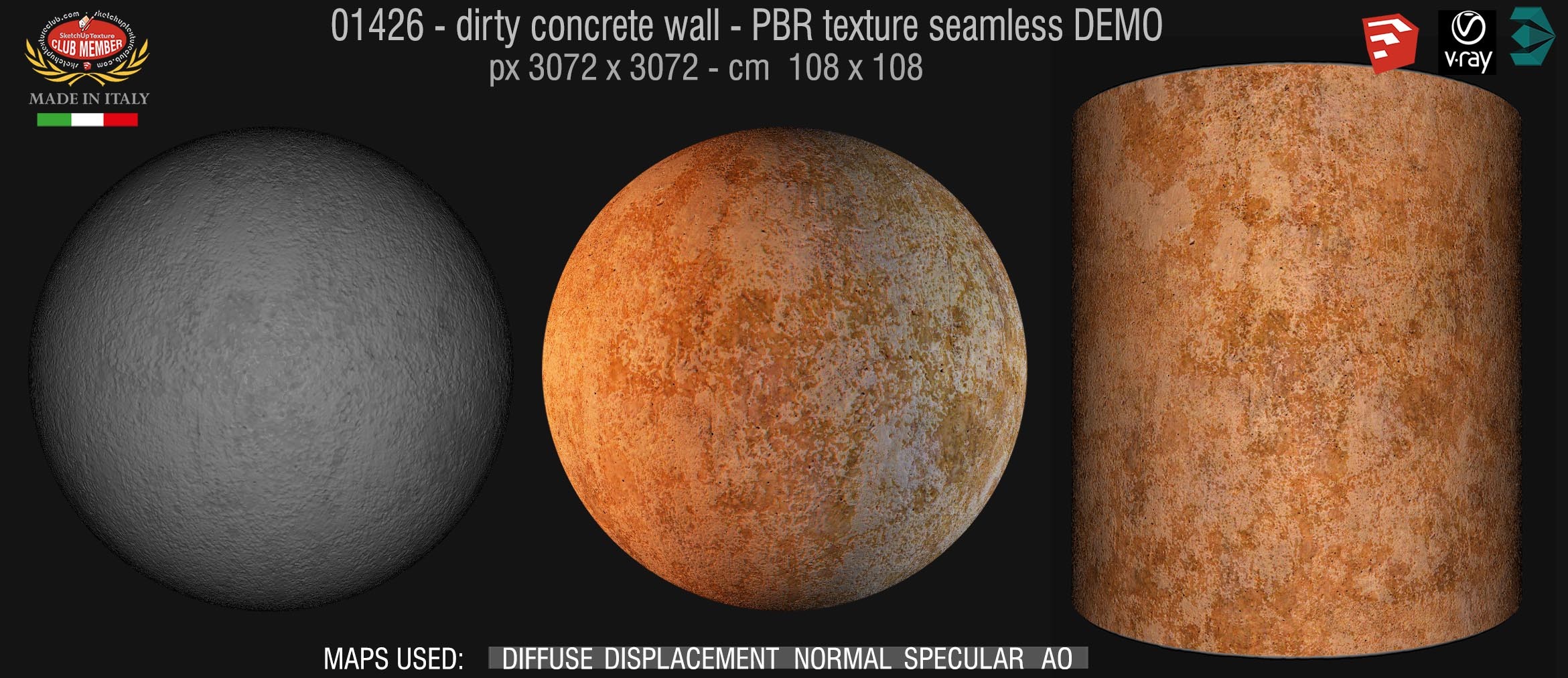 01426  Concrete bare dirty wall PBR texture seamless DEMO