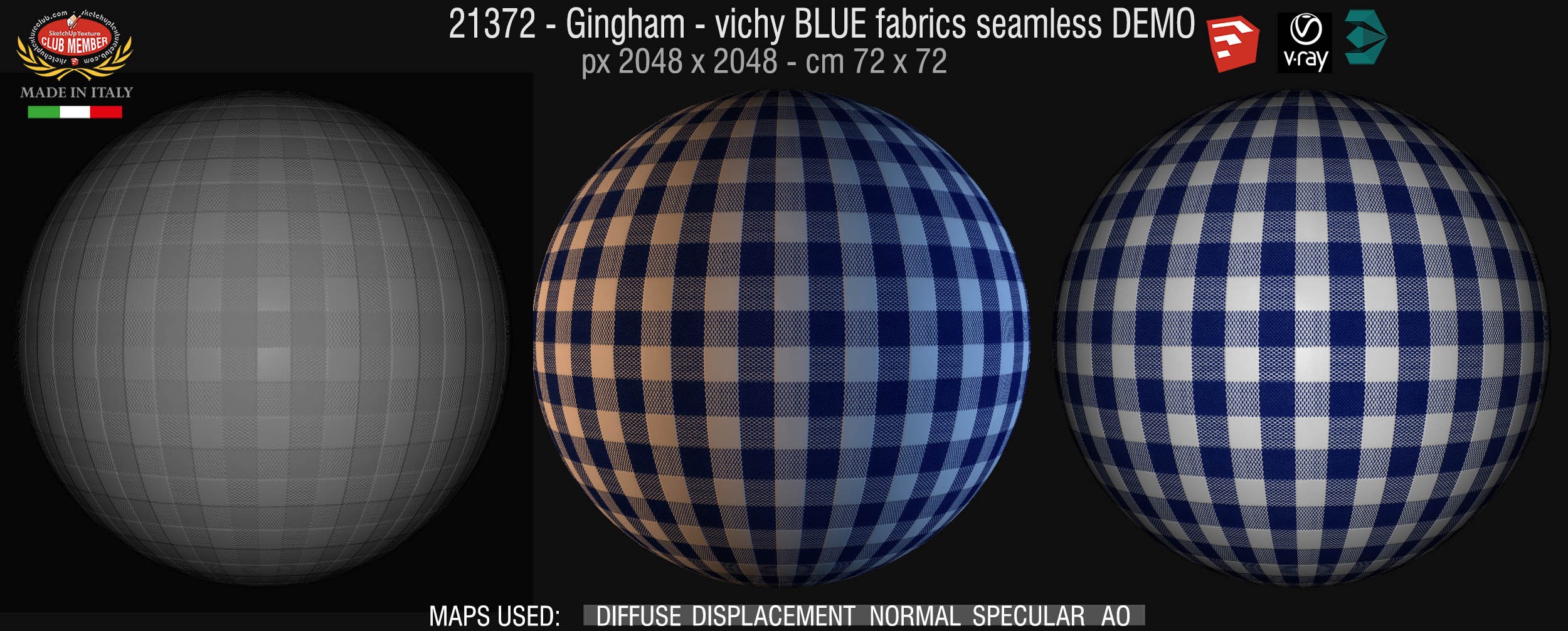 21372 Gingham vichy blue fabrics texture seamless + maps DEMO